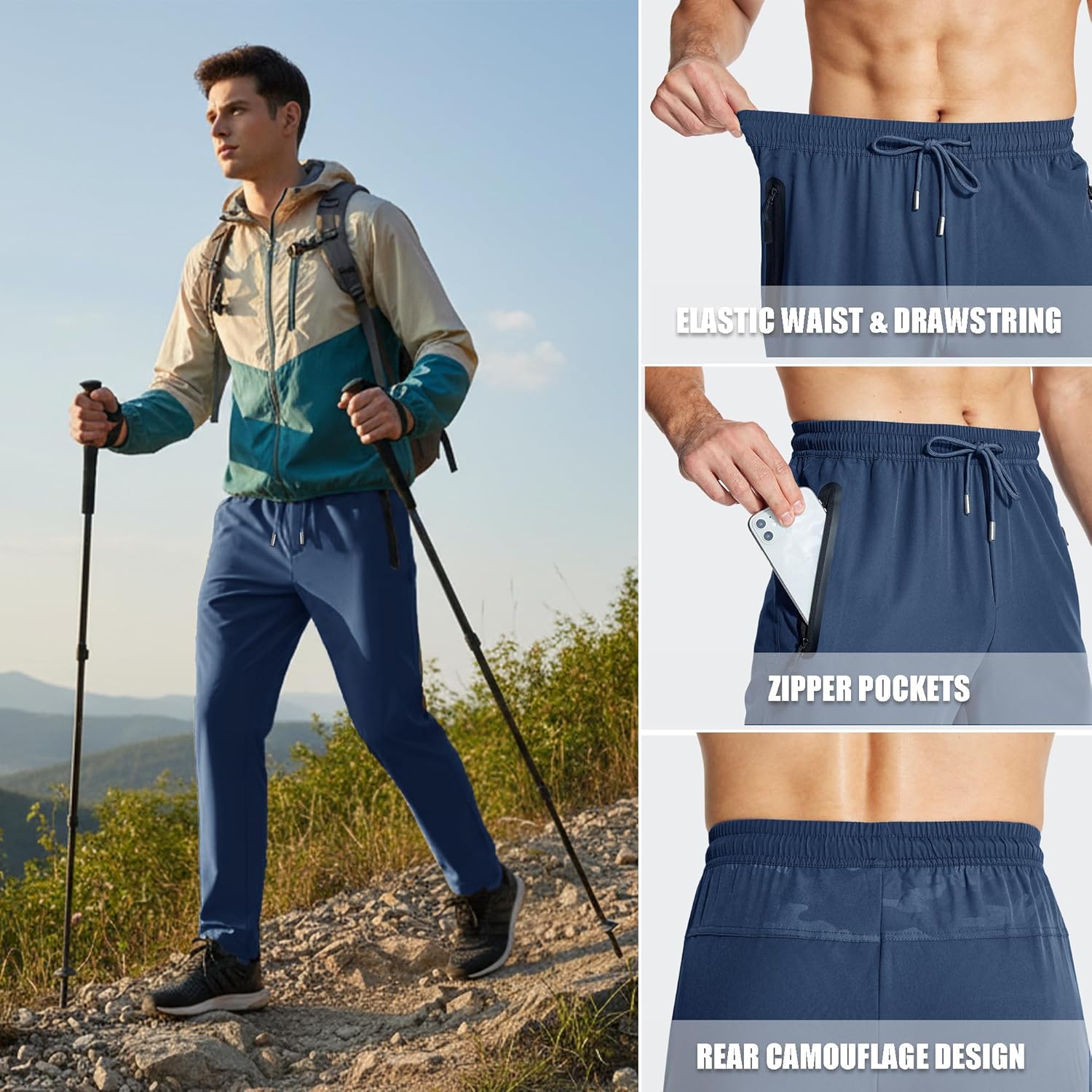 Thumbnail 3 de MAGCOMSEN Men's Tracksuit Bottoms: Lightweight, Stretchy Hiking Trousers with Zip Pockets