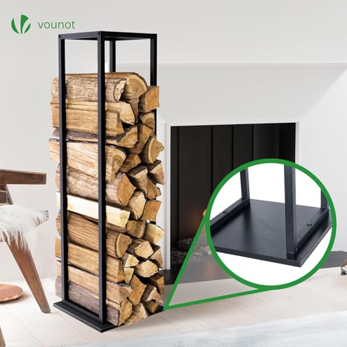Detalle de vounot Range Bûches Vertical 33 x 33 x 112 cm – Porte-bûches en métal avec étagère et MDF, noir