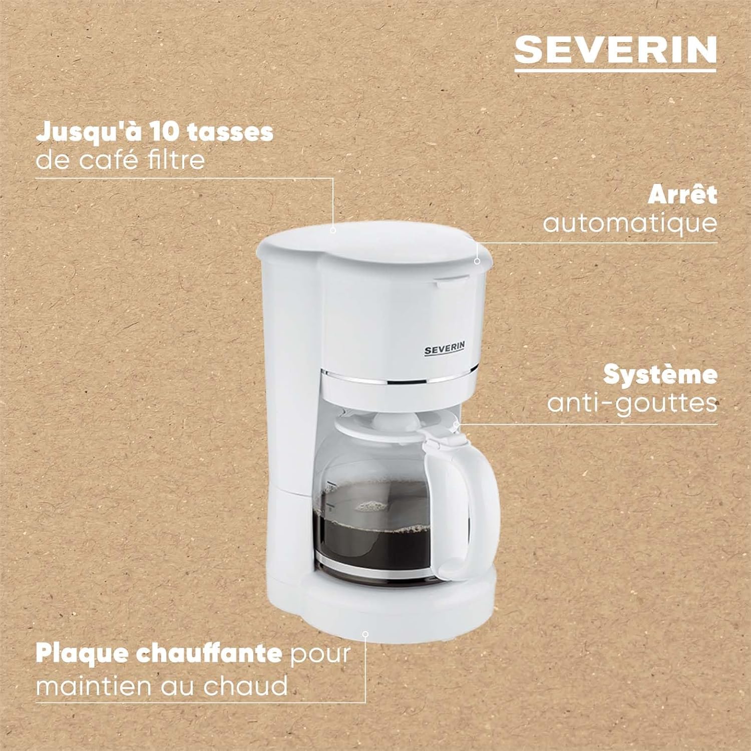 Detalle 2 de SEVERIN Cafetière Filtre KA4323 – 900 W, 1,4 L, maintien au chaud et filtre permanent amovible