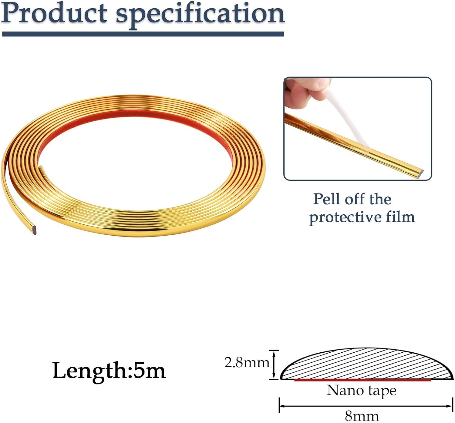 Detalle 2 de Zayejod 5m Gold PVC Moulding Trim, 8mm Self-Adhesive Flexible Edging