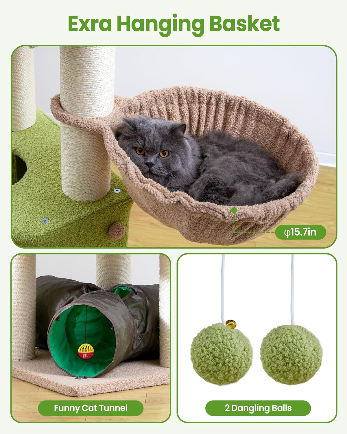 Detalle de Heavy Duty Large Cat Tree Tower, 60.6-Inch Multi-Level Condo with Sisal Posts
