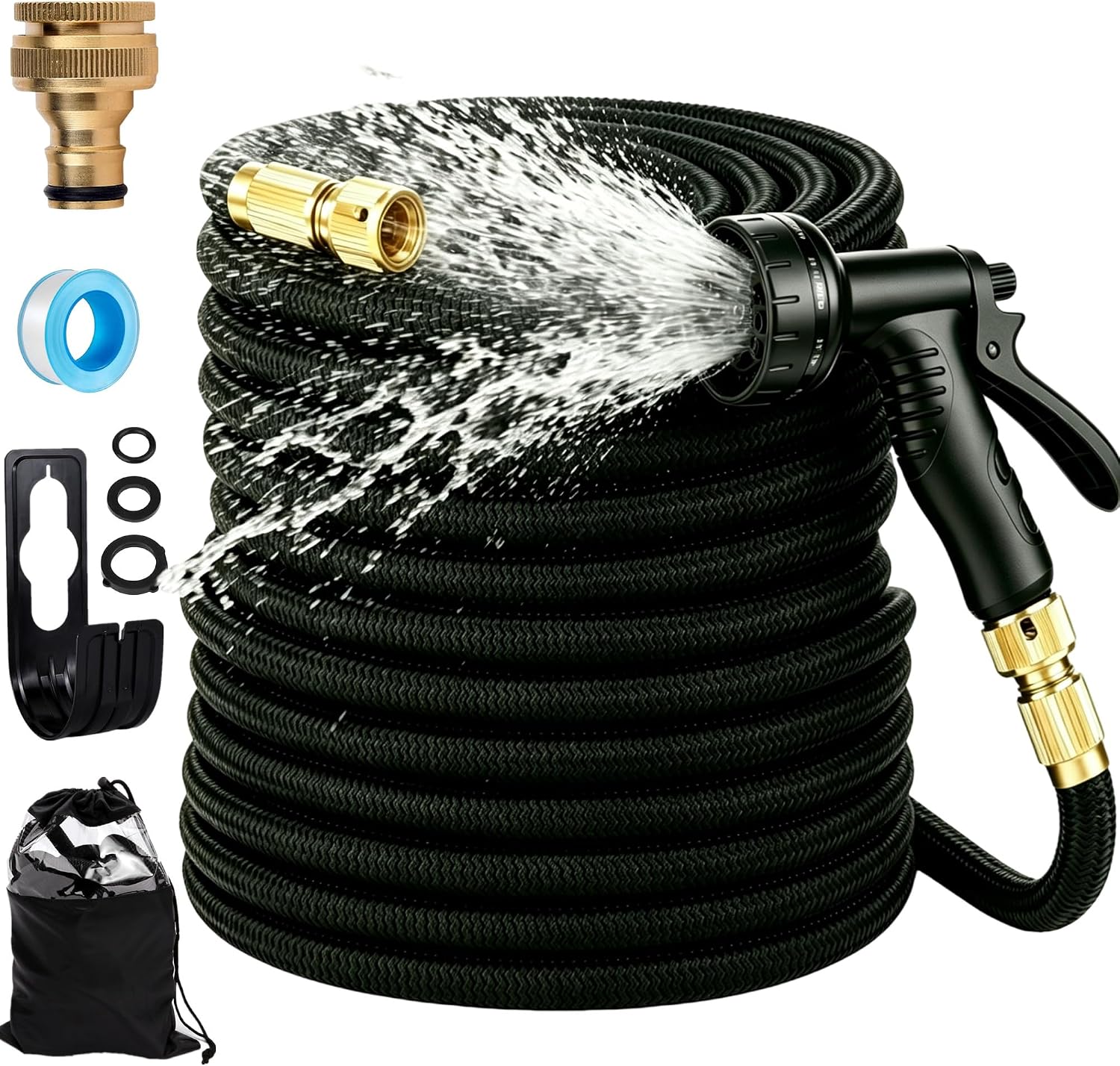 Expandable Garden Hose, 100ft – Upgraded 3-Layer Latex, No-Kink with 10-Pattern Nozzle & Solid Brass Connectors