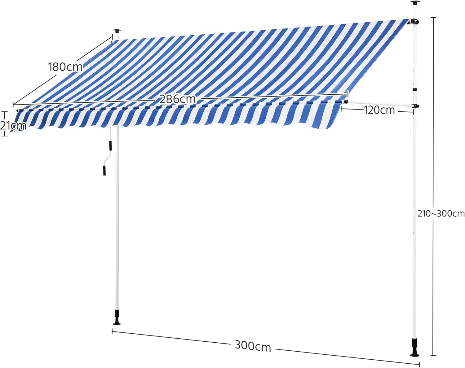 Detalle de Yaheetech Tenda da Sole per Balcone Esterno Veranda 250 × 120 cm – Telescopica, Ø Regolabile, Blu e Bianco