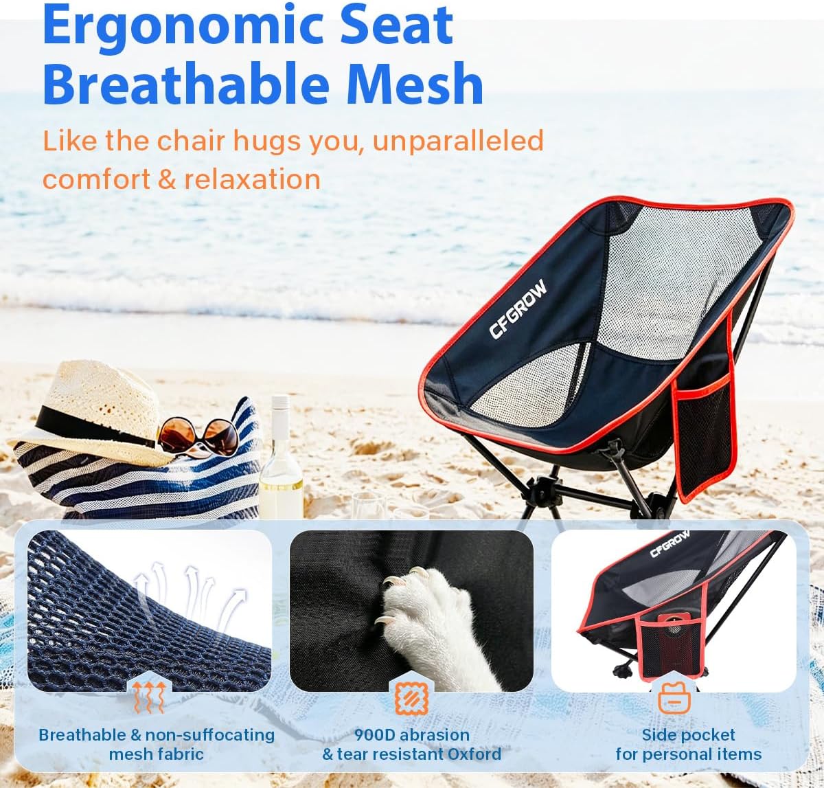 Thumbnail 5 de CFGROW CF-STY01 Folding Camping Chair with 600D Oxford Fabric and Mesh Back