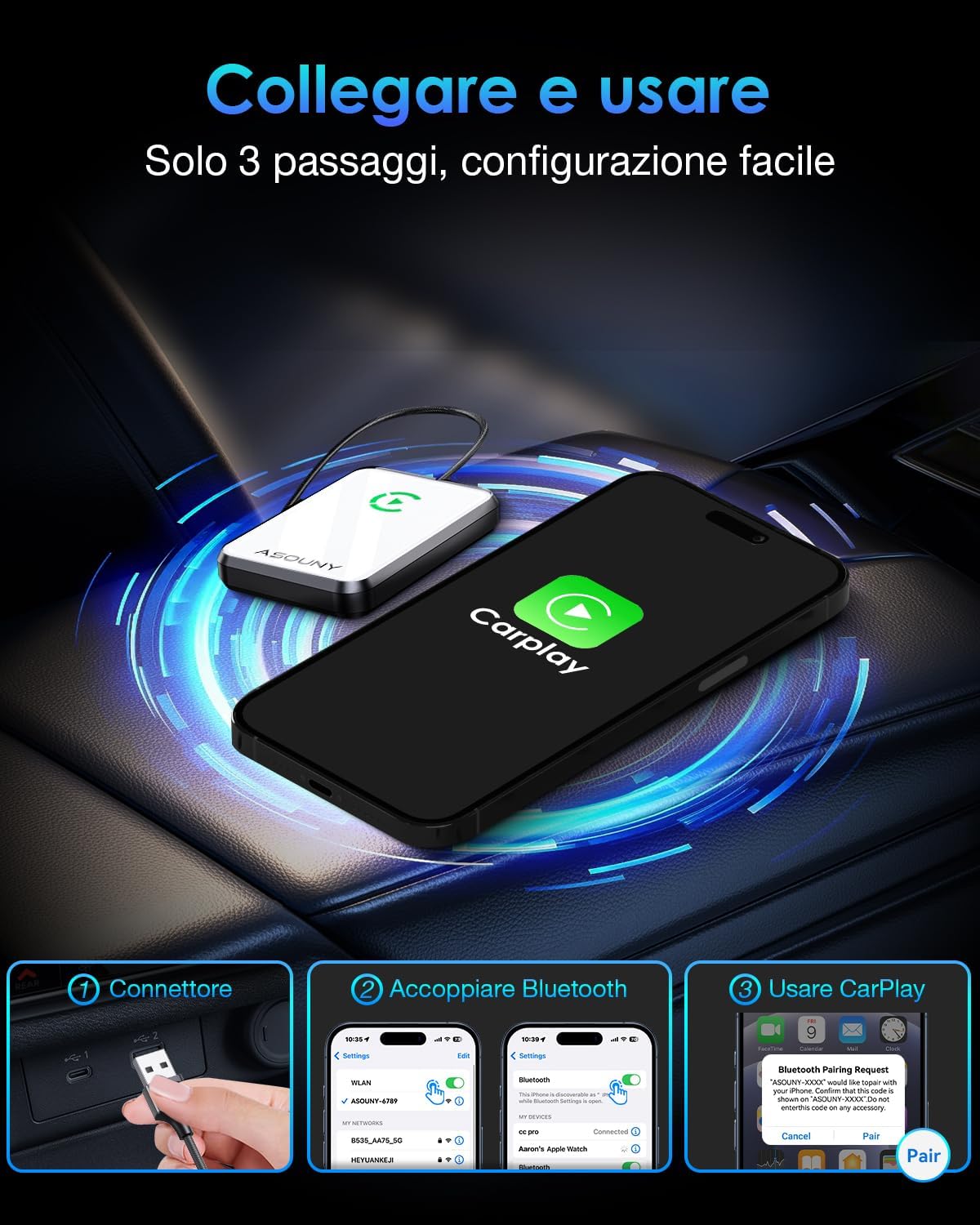 Detalle de ASOUNY CarPlay wireless 2025 per iPhone iOS 10
