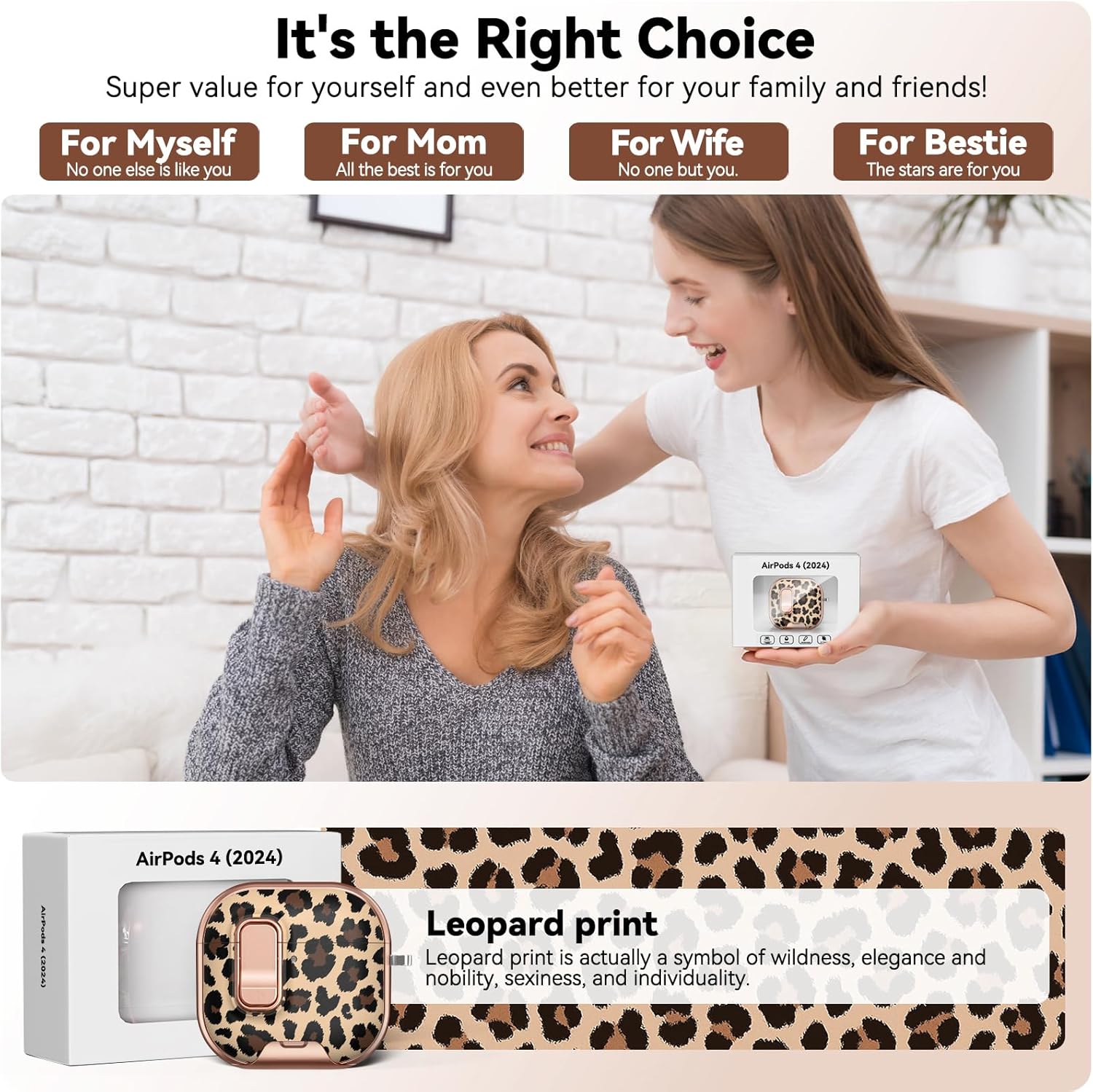 Thumbnail 6 de Polislime AirPods 4 Case with Safety Lock, Built-in Phone Stand & Leopard Print (TPU) — includes keychain & cleaning kit
