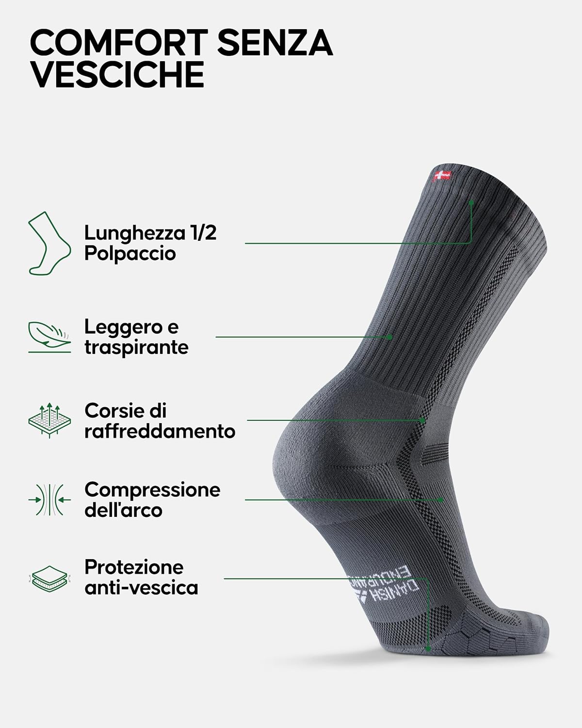 Thumbnail 2 de DANISH ENDURANCE Calzini Uomo Running Lunghi – anti- vesciche e leggeri per corsa, palestra e allenamento