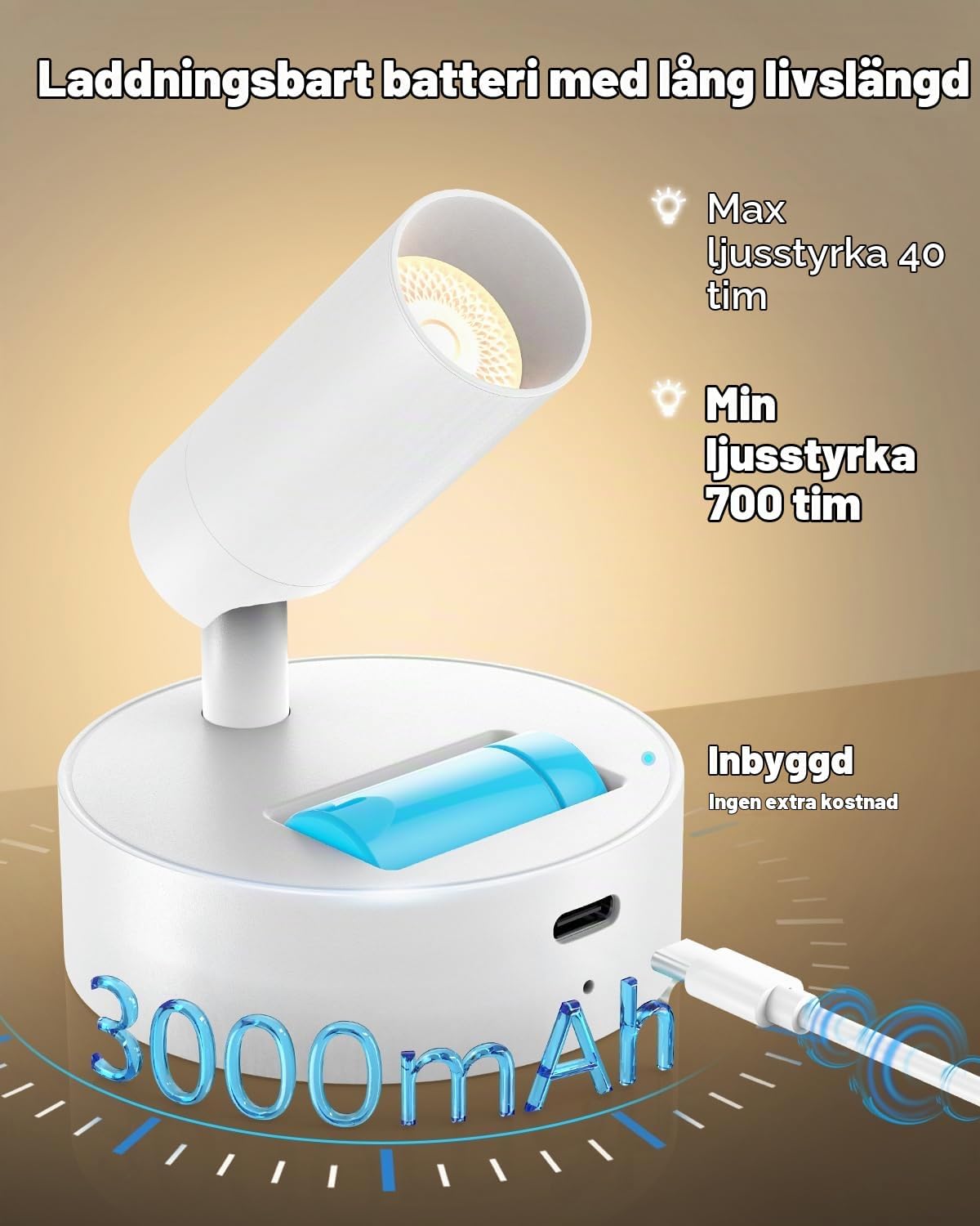 Detalle 2 de GOODEA trådlös inomhusspotlight med fjärrkontroll, 3 000 mAh