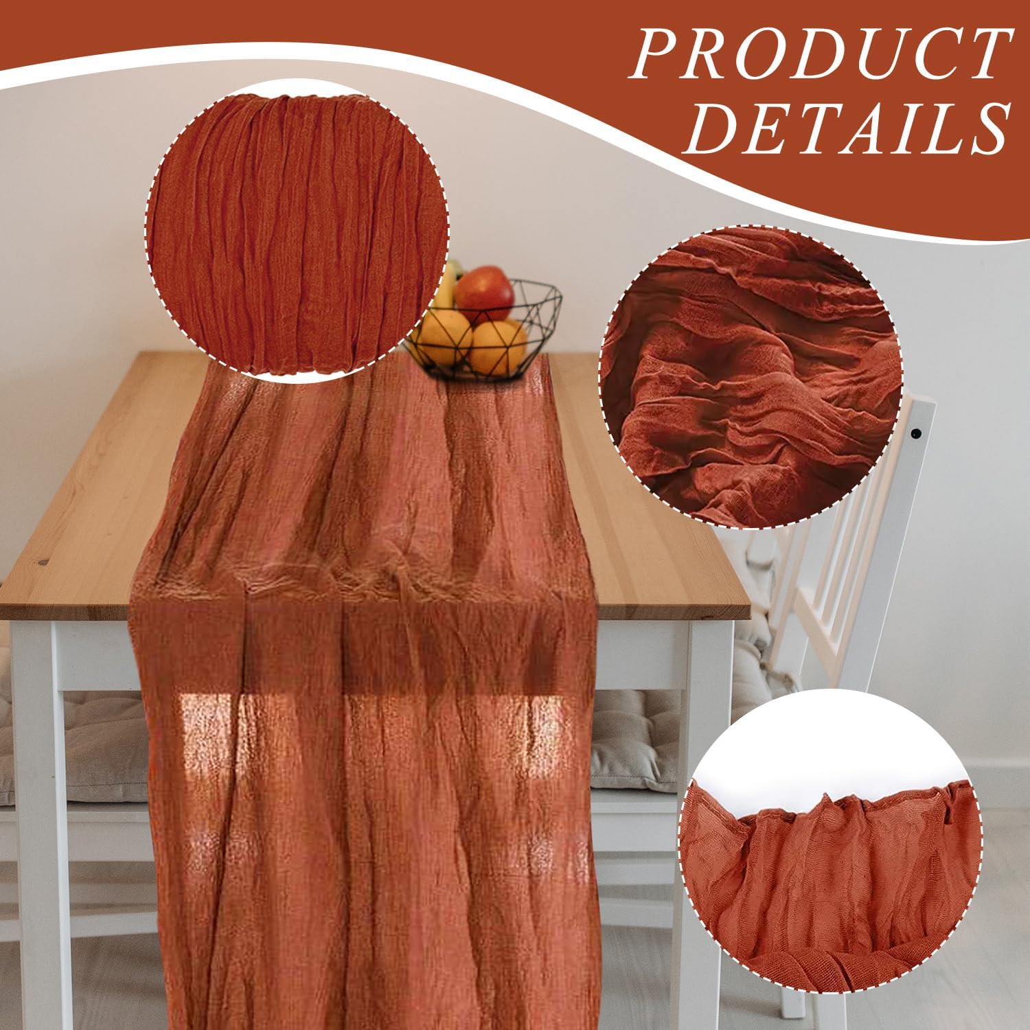 Detalle de 12 Pack Cheesecloth Table Runner, Boho Terracotta 35" x 118" - Premium Polyester Set
