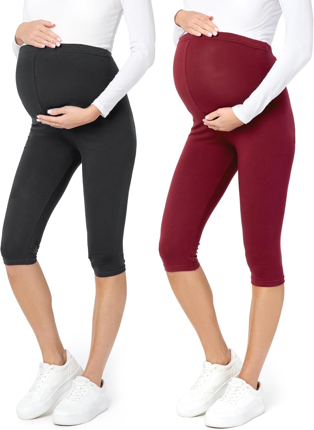 Detalle de Be Mammy lot de 2 leggings de maternité en coton 3/4 confortables et opaques (cint. haute, UE)