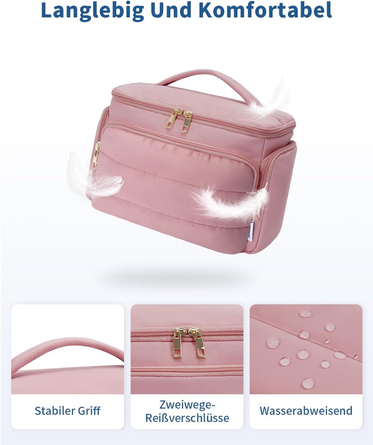 Thumbnail 6 de WANDF Reise-Kulturbeutel für Damen – weit geöffnete Kosmetiktasche mit Griff, Rosa (29 x 16,5 x 19 cm)