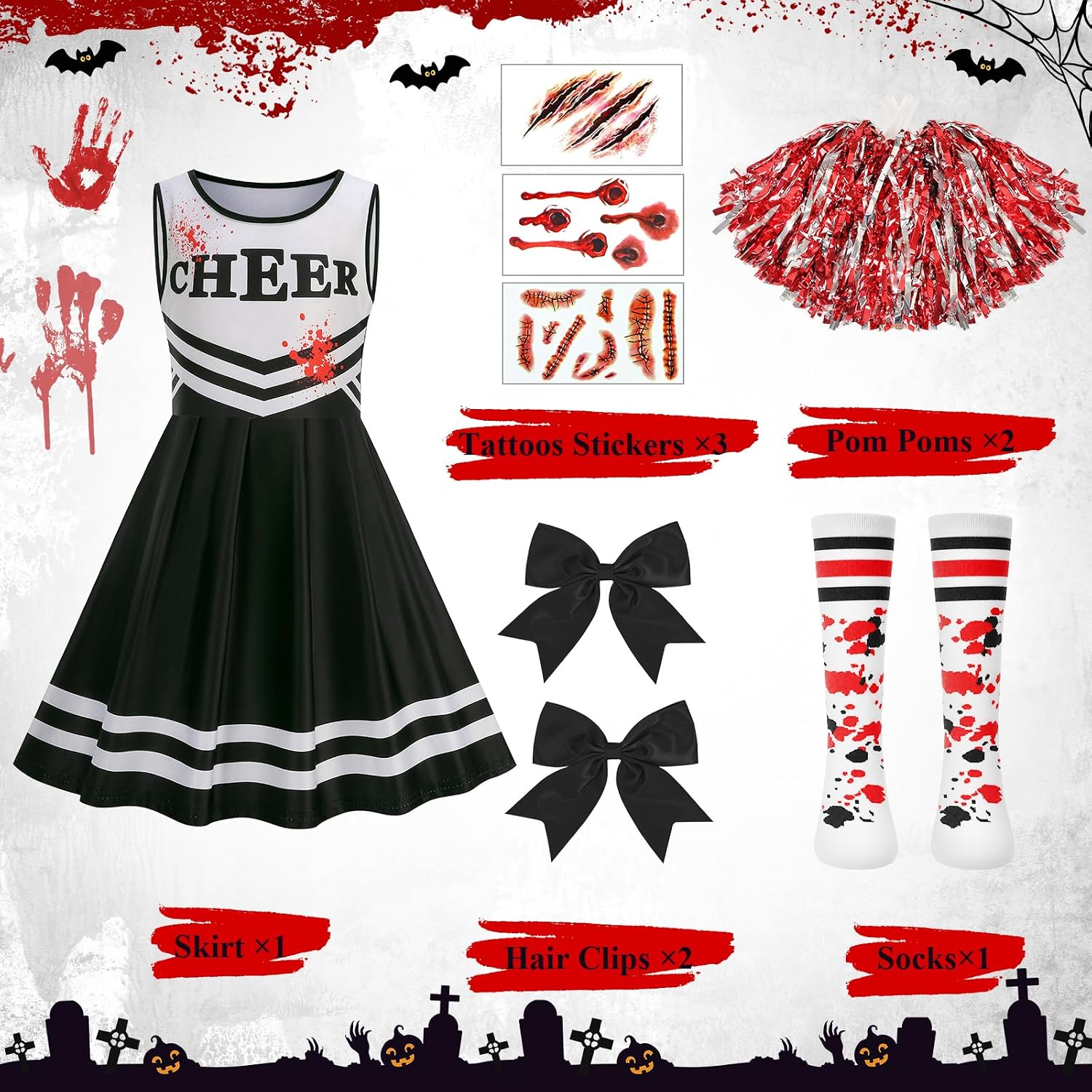Detalle 2 de Zombie-cheerleaderkostuum voor kinderen van 7 tot 14 jaar