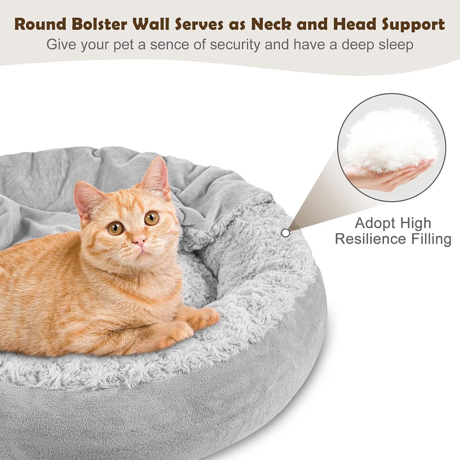 Detalle de JOEJOY 23-Inch Hooded Donut Pet Bed, Machine Washable with Non-Skid Bottom