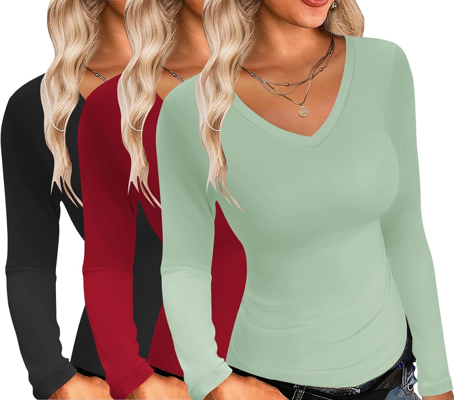 Detalle 2 de Ekouaer Women's Long-Sleeve Shirts, 3-Pack