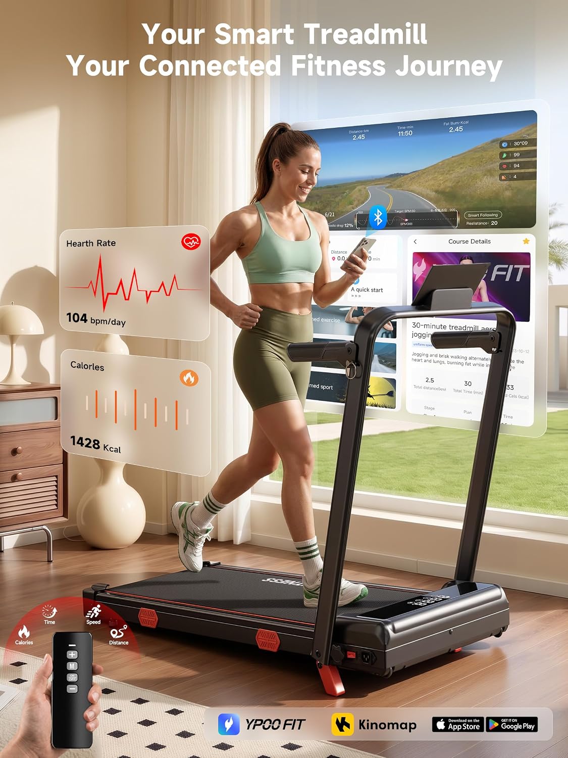 Detalle 2 de RHYTHM FUN Incline Walking Pad Treadmill with Handles, 16% Manual Incline