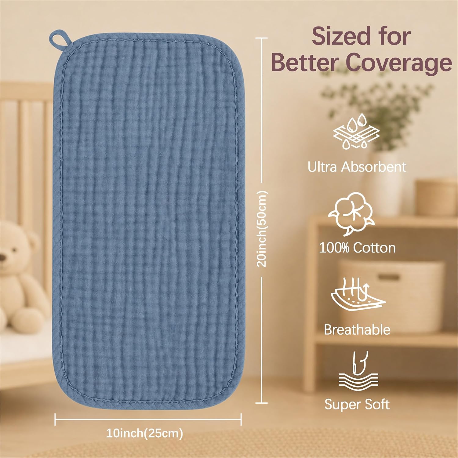 Detalle 2 de Ease Cubs EA-BURP-6c-Navy Muslin Burp Cloths, 12-Pack, 100% Cotton