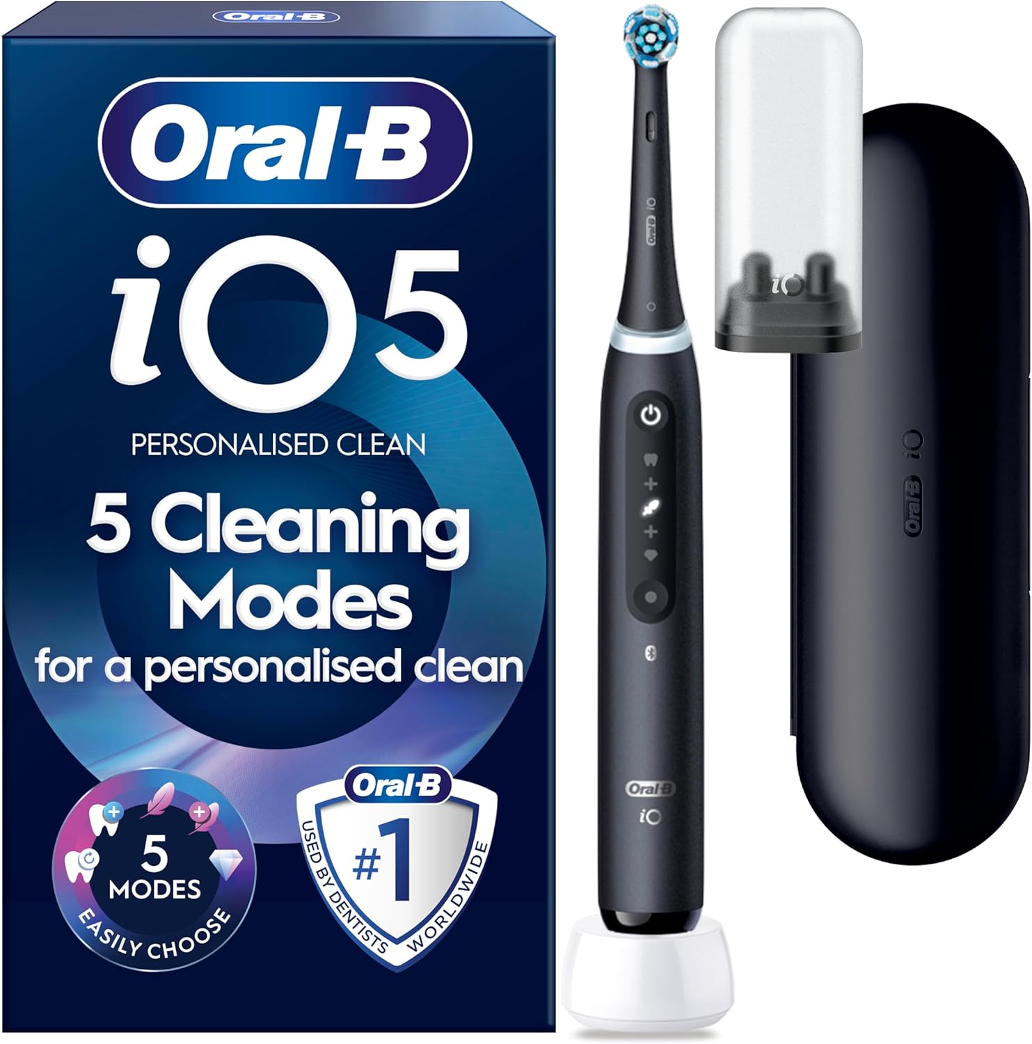 Detalle de Oral-B iO5 Electric Toothbrush for Adults (Black) with 1 Head, Travel Case and 5 Modes