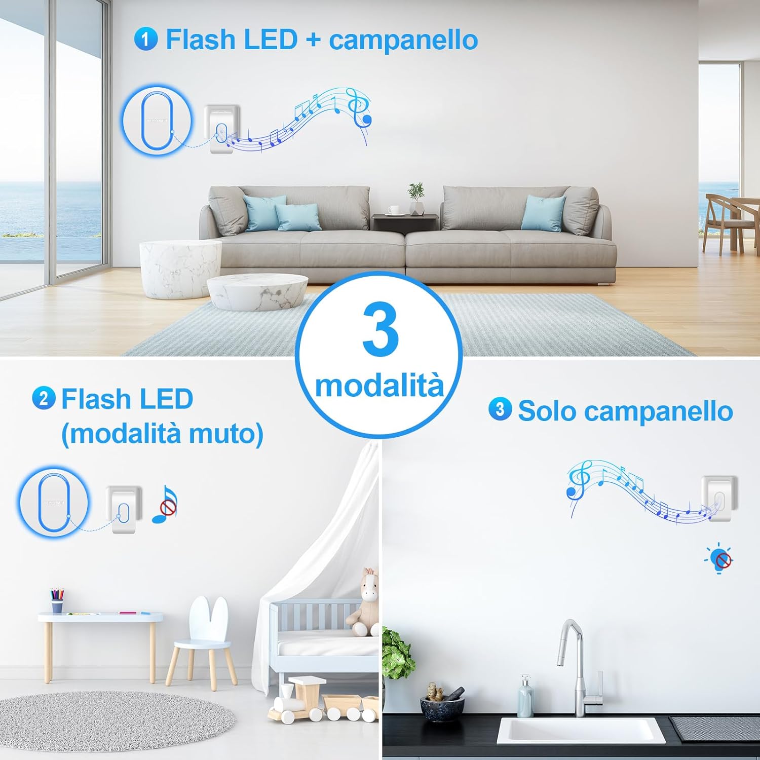 Thumbnail 2 de TECKNET Campanello senza fili 400 m, 60 melodie 🔔