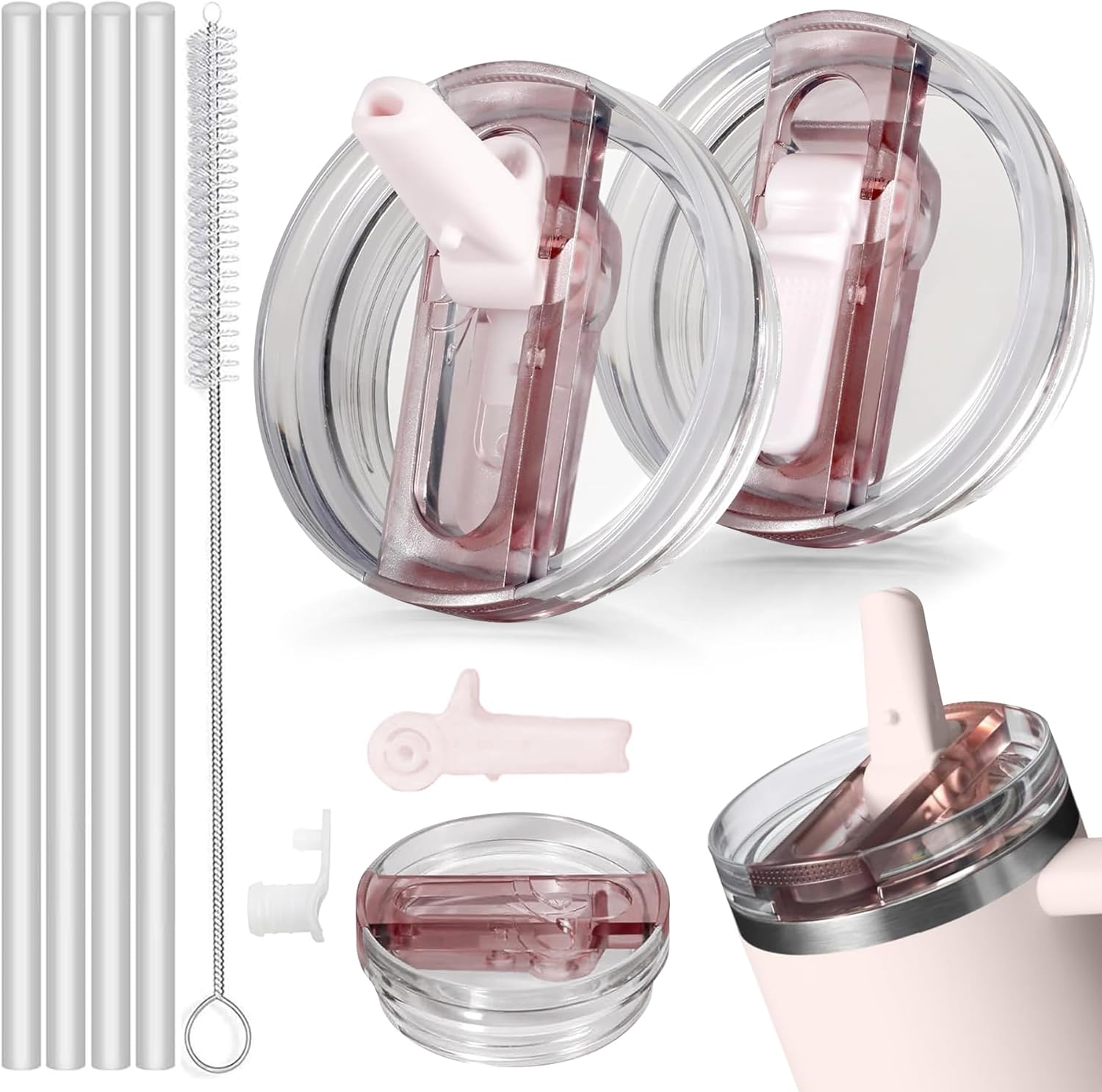 2er Set Stanley Cup Deckel Auslaufsicher mit Strohhalmen – Ersatzdeckel für 40oz Tumbler