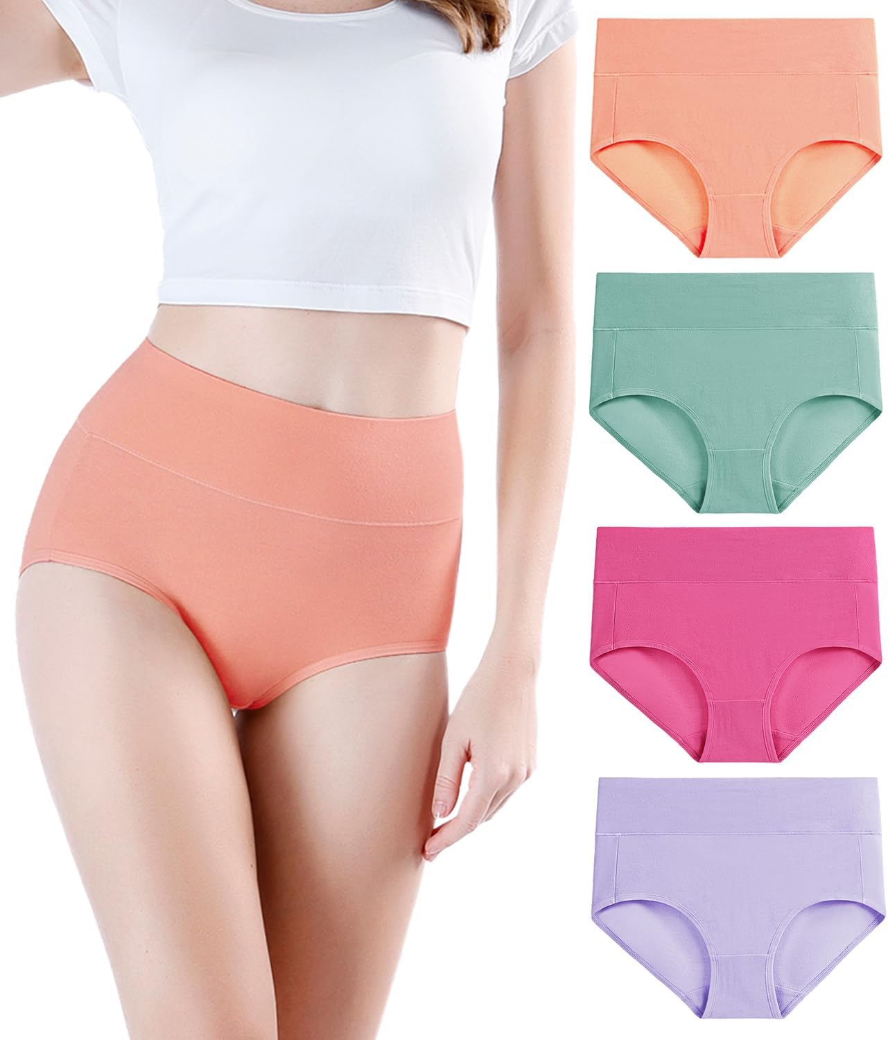 Detalle 2 de Wirarpa Cotton High-Waist Women's Underwear, Pack of 4 🩲