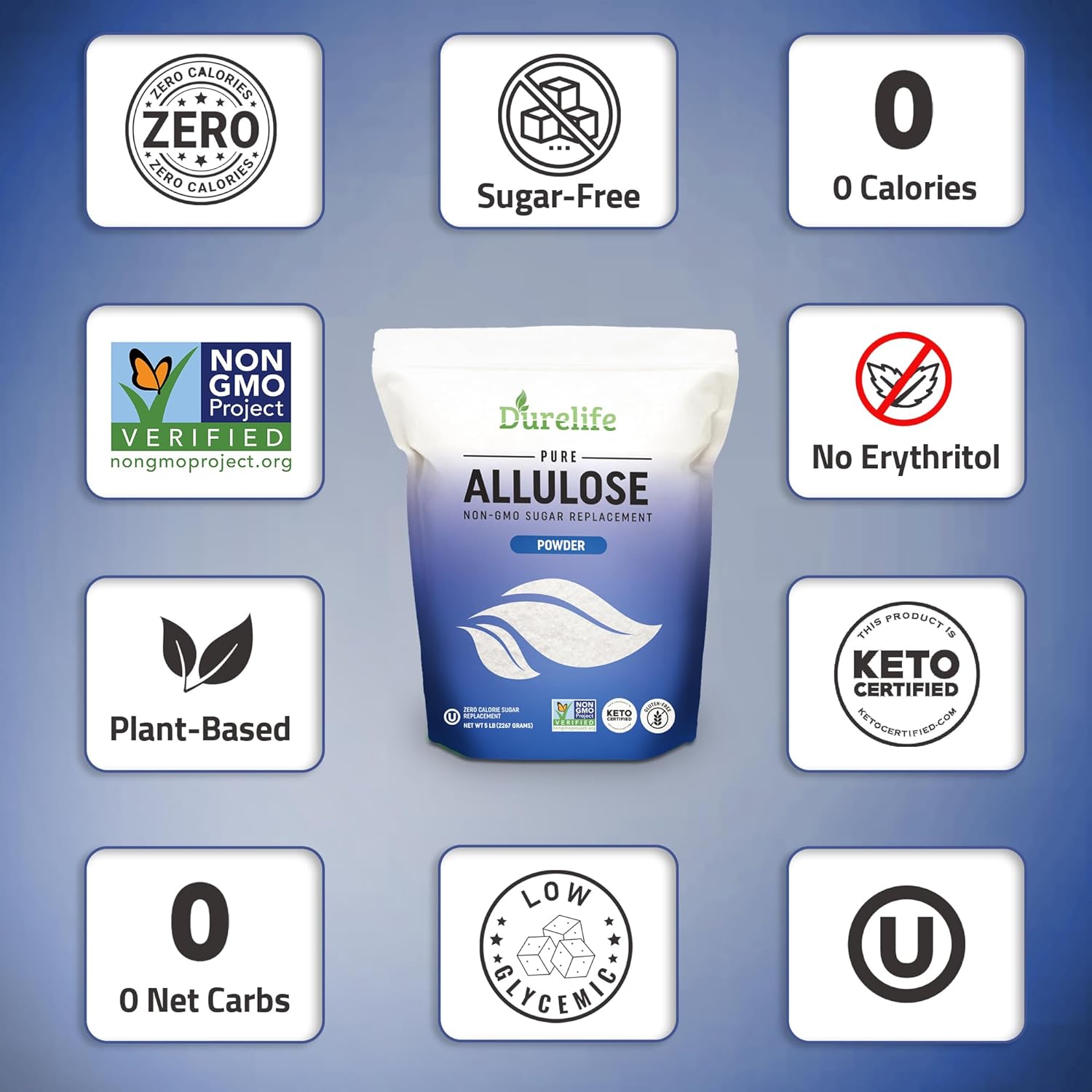 Detalle 1 de DureLife DLA-5lbFBA Powdered Allulose Sweetener, 5 lbs, No Erythritol