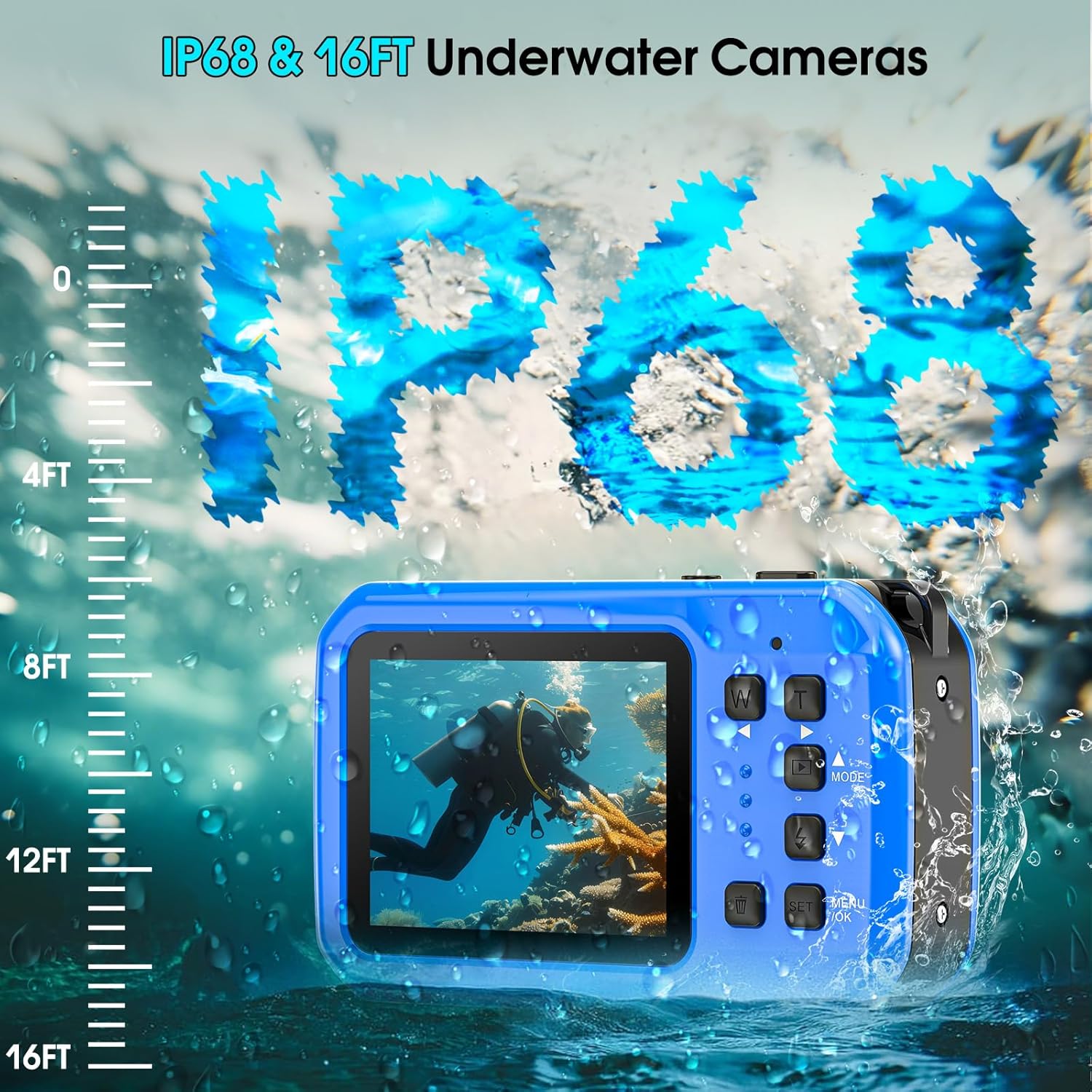 Detalle de Unterwasserkamera Yixinxin Digitalkamera: 4K, 64MP, IP68, 16FT Tauchtiefe – inkl. 32GB Karte