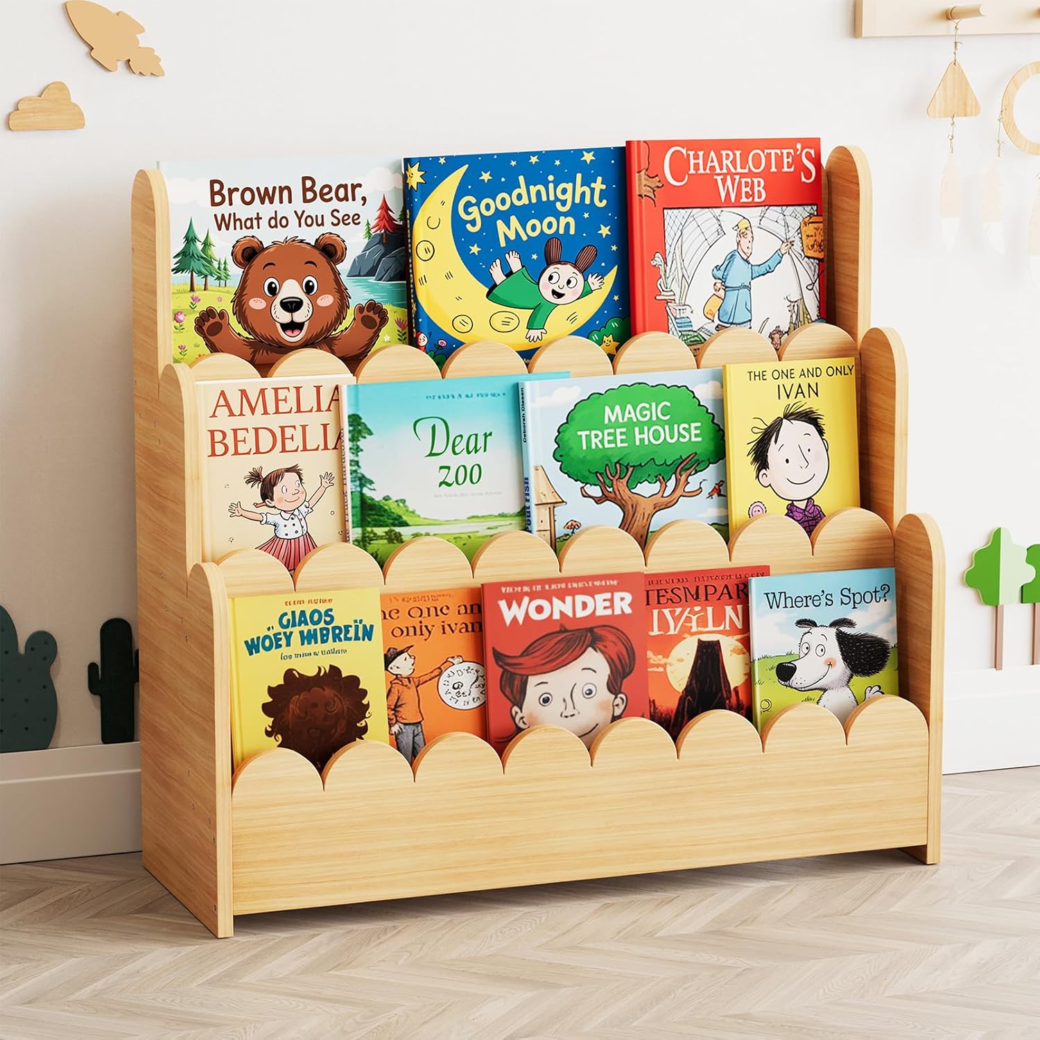 Detalle de SpaceAid 3-Tier Scalloped Bookshelf 29.6"