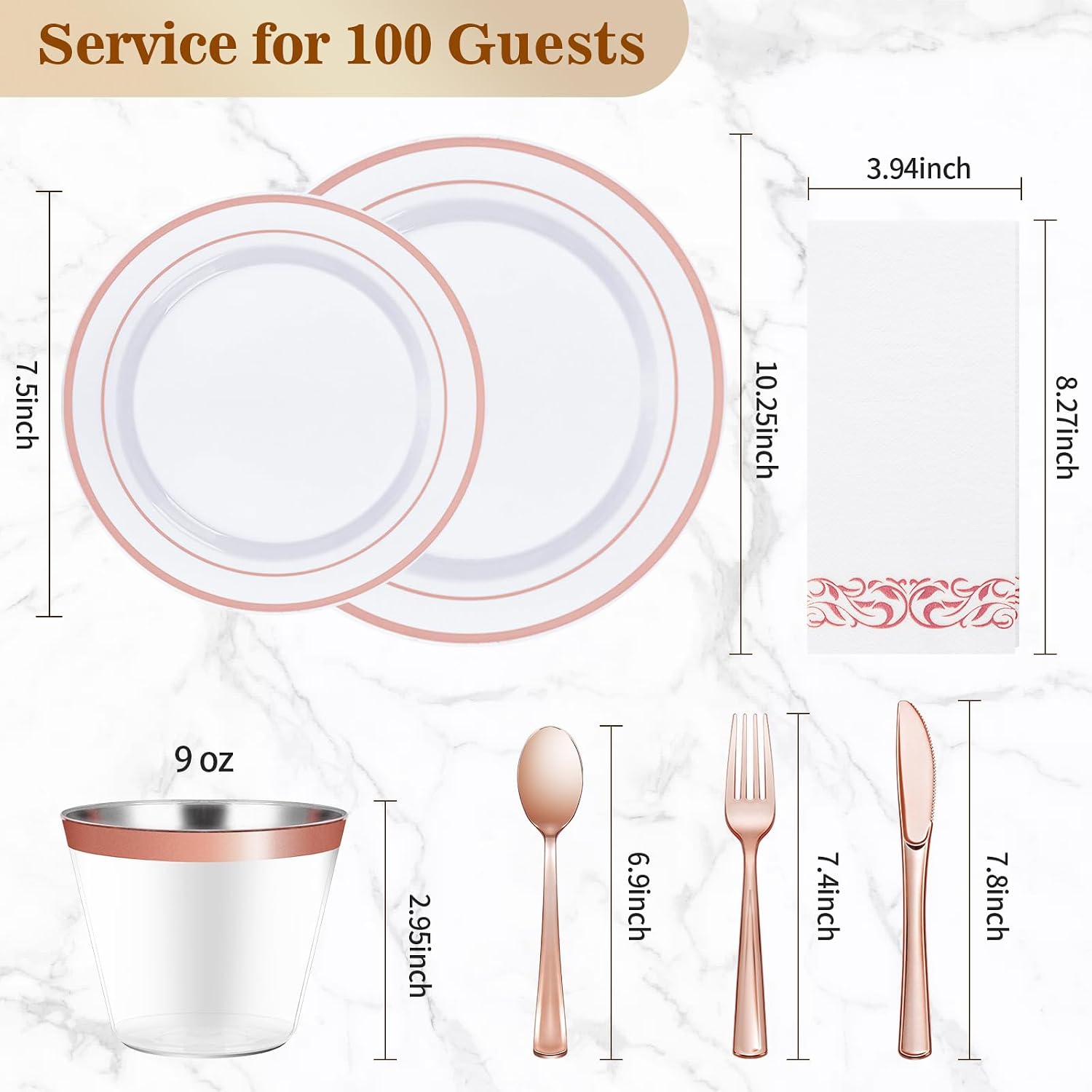 Detalle 2 de BESTVIP 700PCS Rose Gold Disposable Dinnerware Set for 100 Guests 🍽