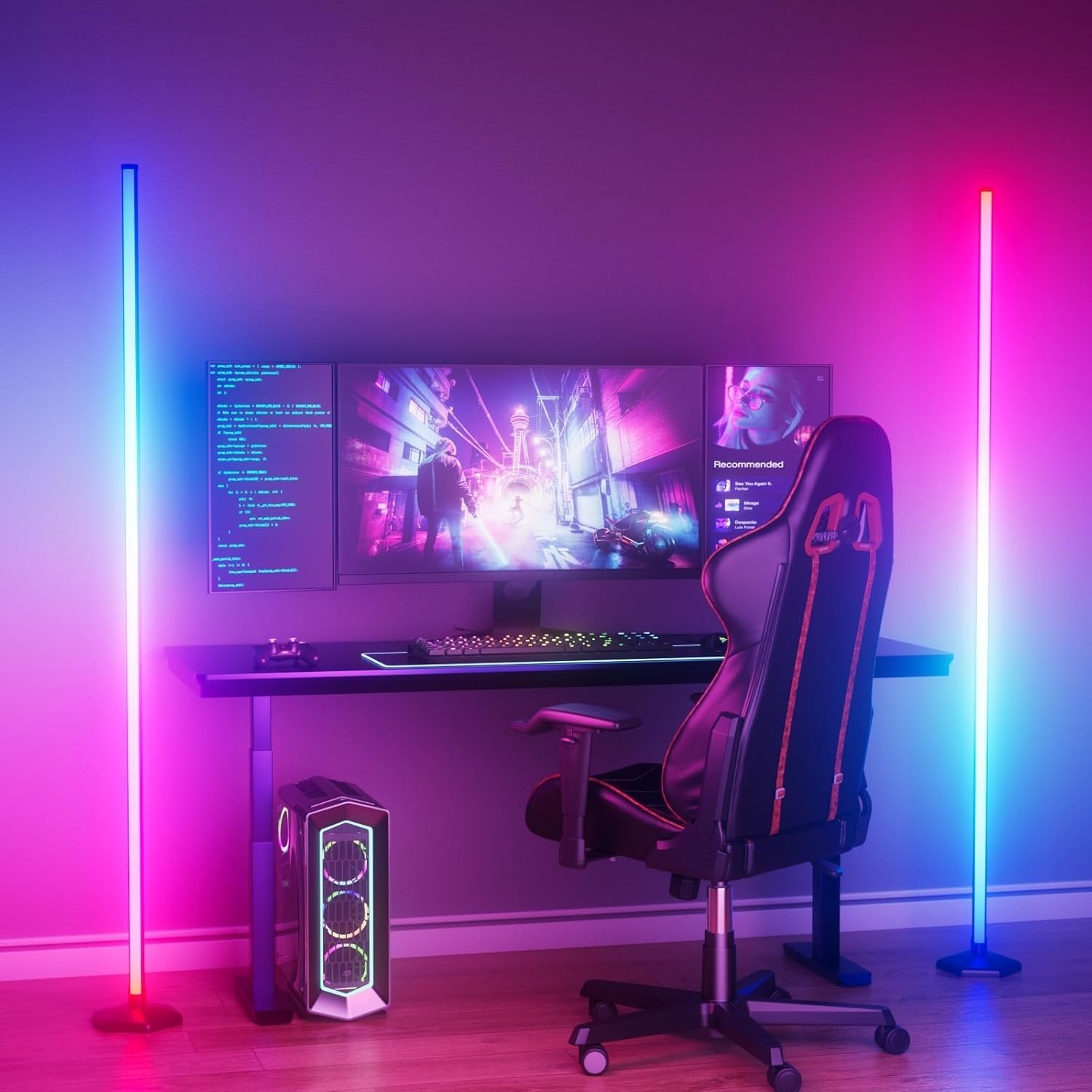 Detalle de WISIMMALL RGBIC Corner LED Floor Lamp with 16 million colours, 300+ scenes and DIY mode (170 cm height)