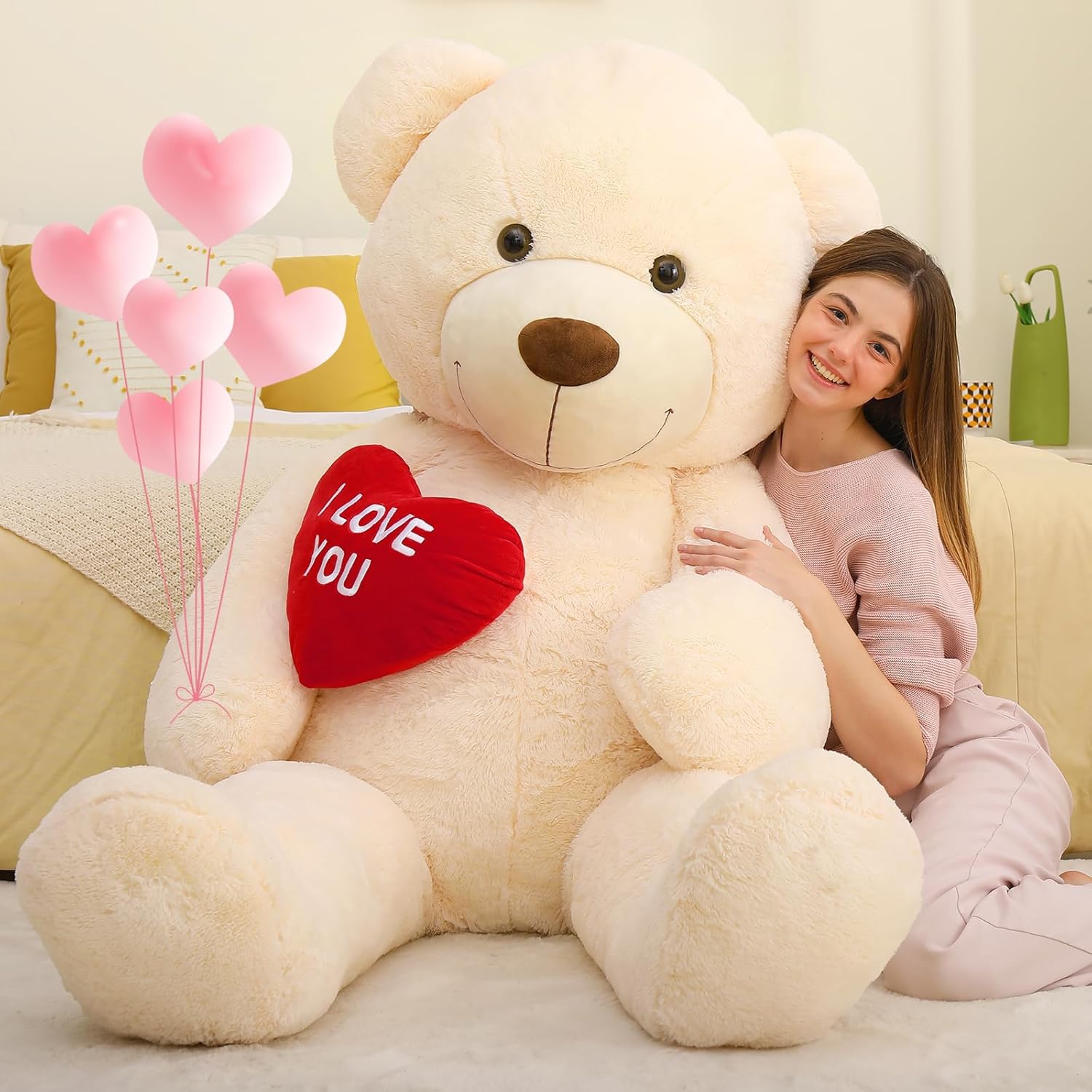 Detalle de MorisMos 130 cm Orso Peluche Gigante con I Love You – Compagno XXL Morbido e Adorabile