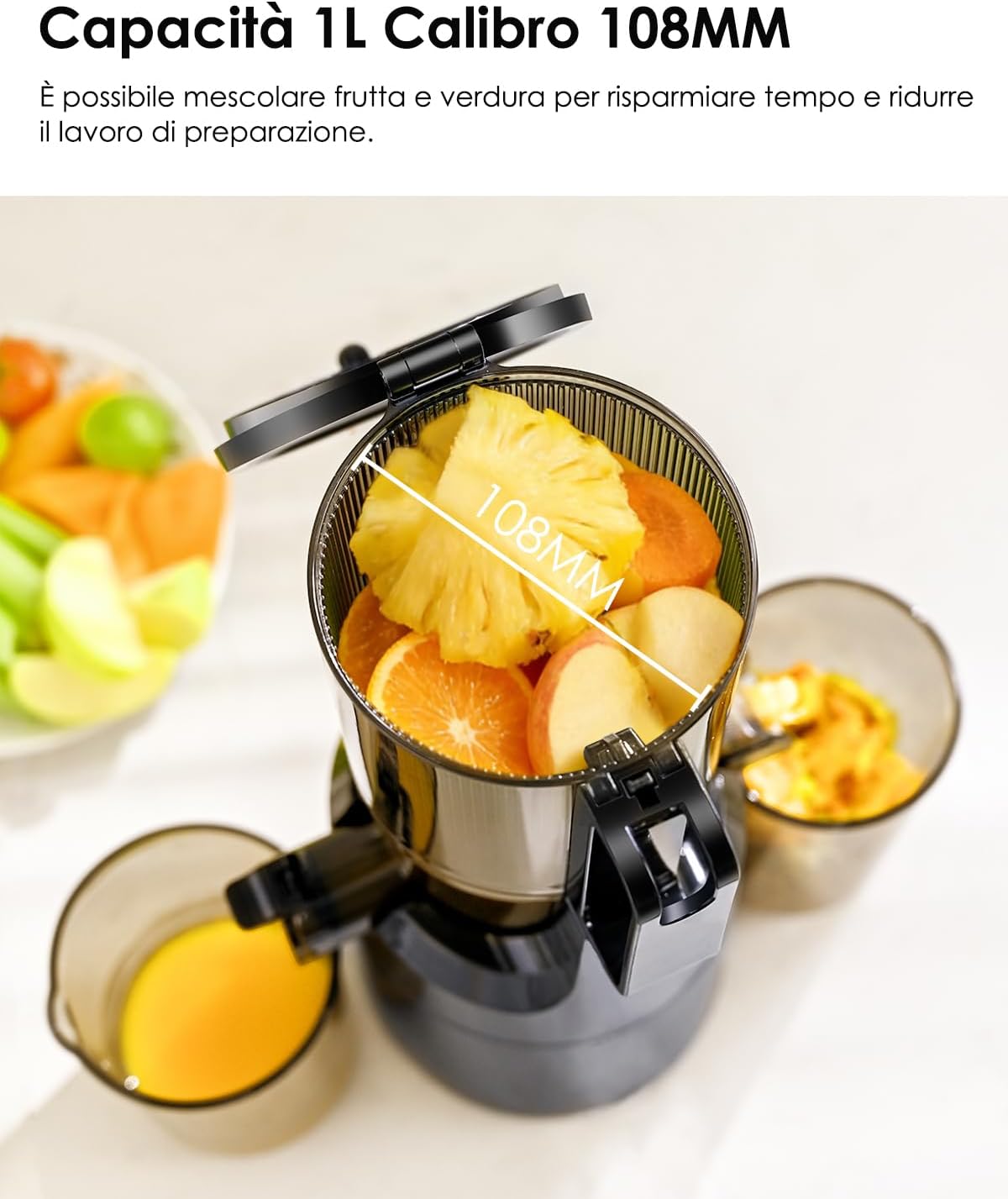 Thumbnail 1 de Fretta Estrattore di Succo da Frutta e Verdura 200W, apertura 108 mm, capacità 1 L – con funzione inversa e spegnimento automatico