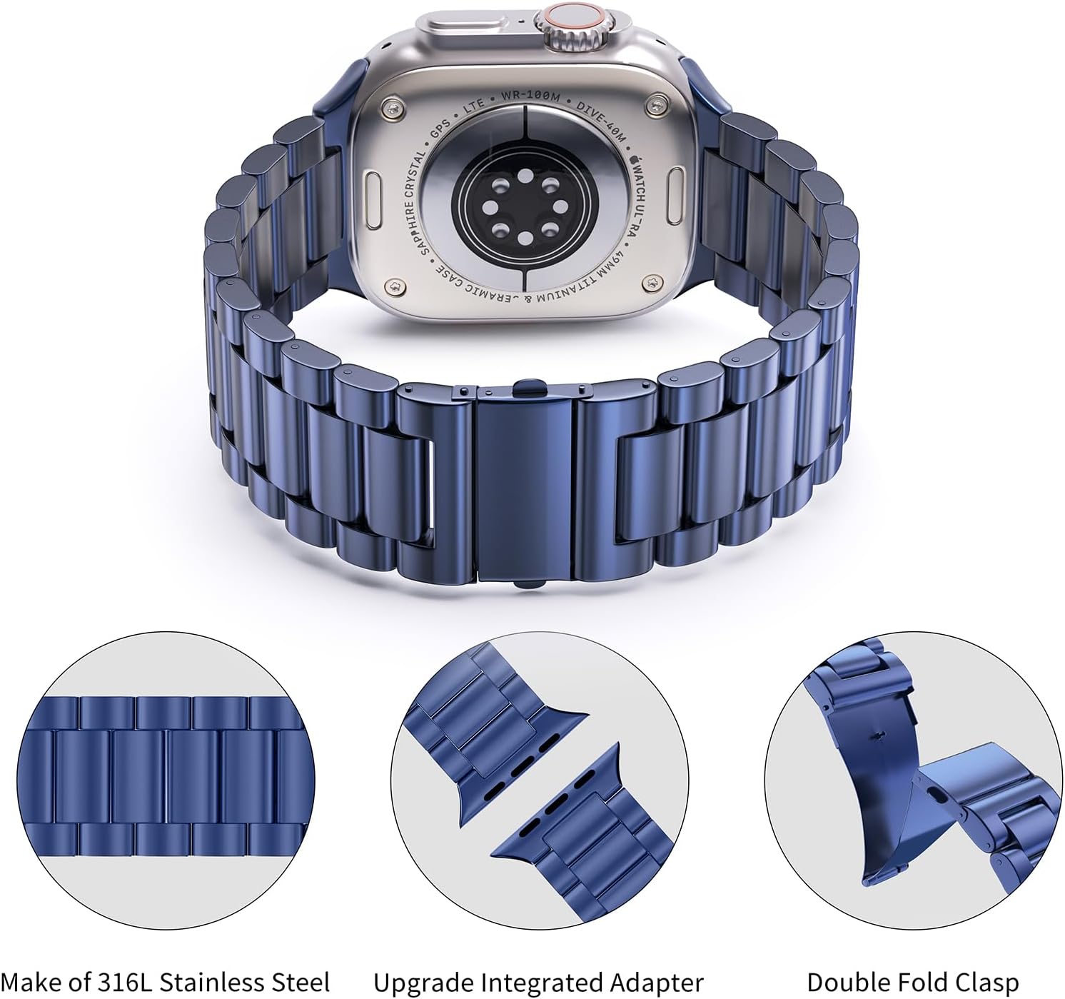 Thumbnail 2 de ARTCHE Stainless Steel Watch Strap for Apple Watch (42–49mm): Durable, Adjustable Metal Band for Series 1–11 and Ultra