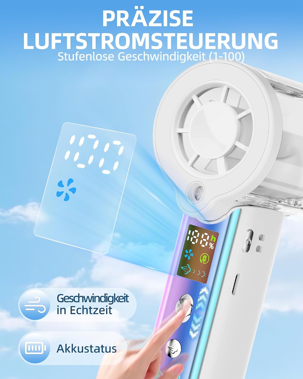Detalle de Carehabi Handventilator mit Wasserkühlung – kompakt, leise und vielseitig