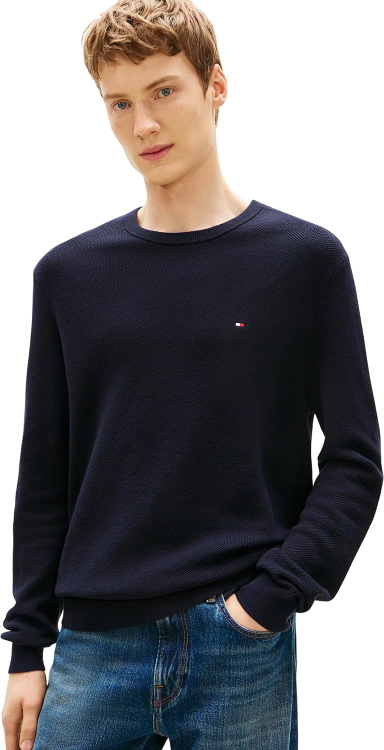 Detalle de Tommy Hilfiger Pull Homme Essential Structure – Bleu Desert Sky, Regular Fit, L