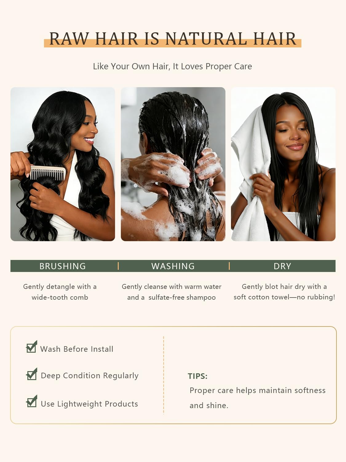 Thumbnail 5 de MLIP Raw Indian Human Hair Body Wave (3 Bundles) — 100% Unprocessed, Near-Zero Tangle & Shedding, 24–28 in
