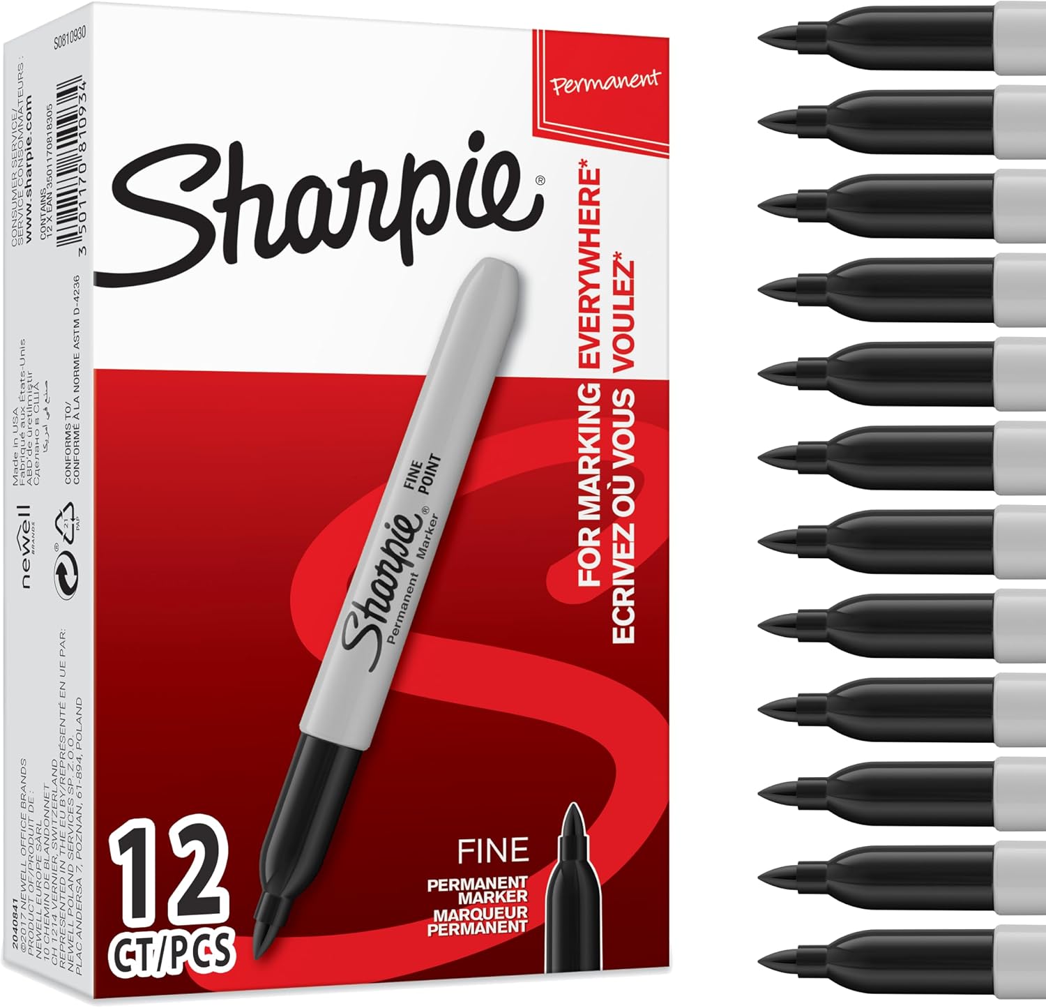 Detalle de Sharpie permanenta märkpennor med fin spets, svart, 12-pack