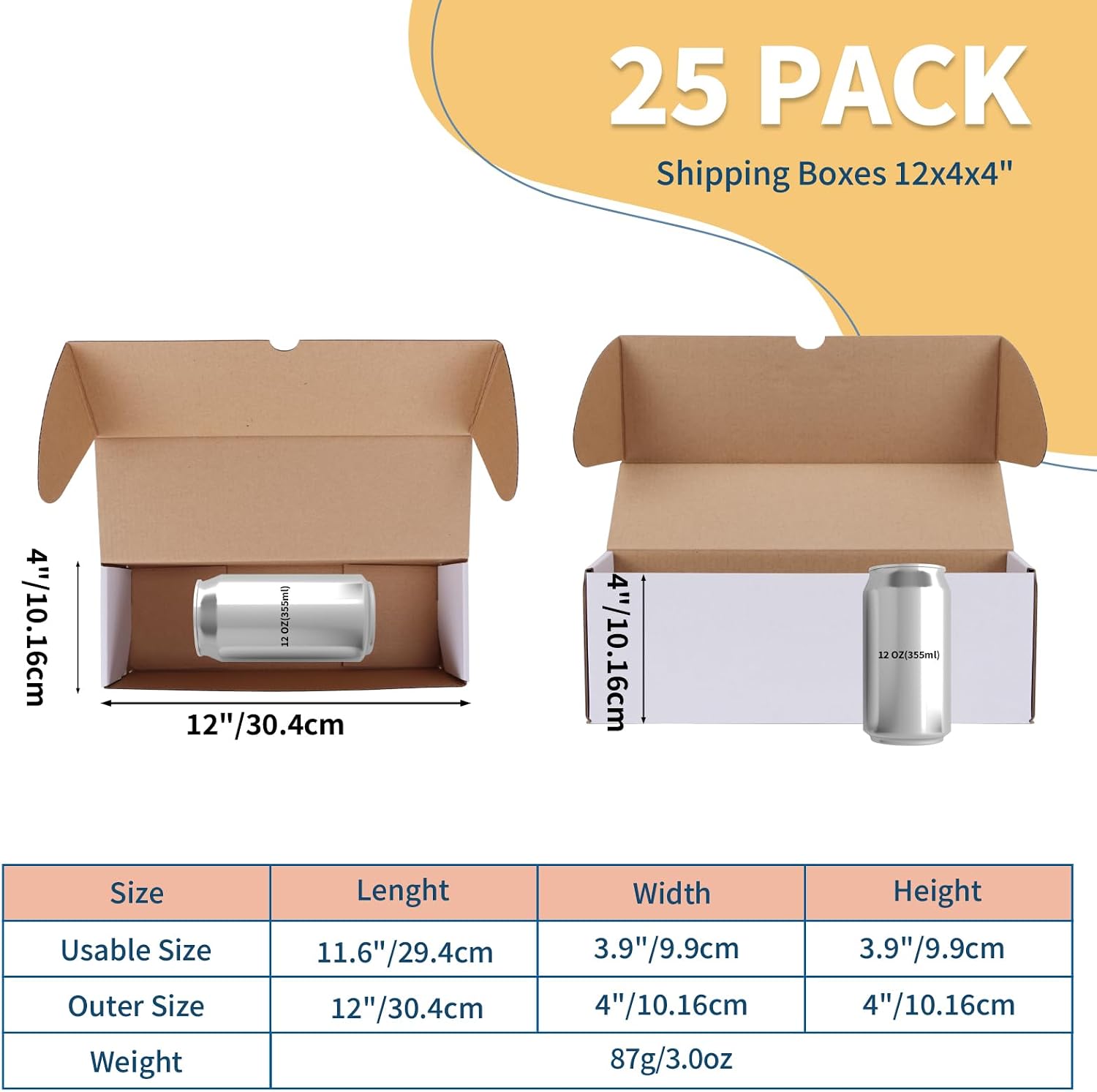 Detalle de ZBEIVAN 12 x 4 x 4-Inch White Corrugated Shipping Boxes, 25-Pack