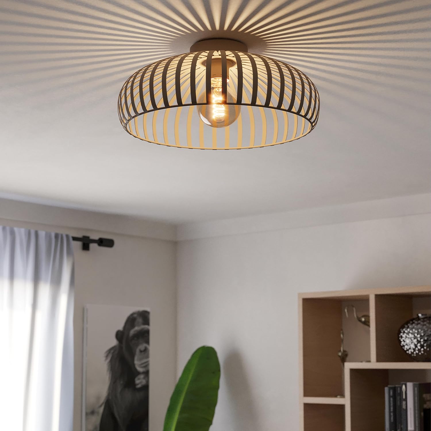 Detalle 2 de EGLO Mogano 3 901747 – lampa sufitowa z metalową klatką, beżowa, E27