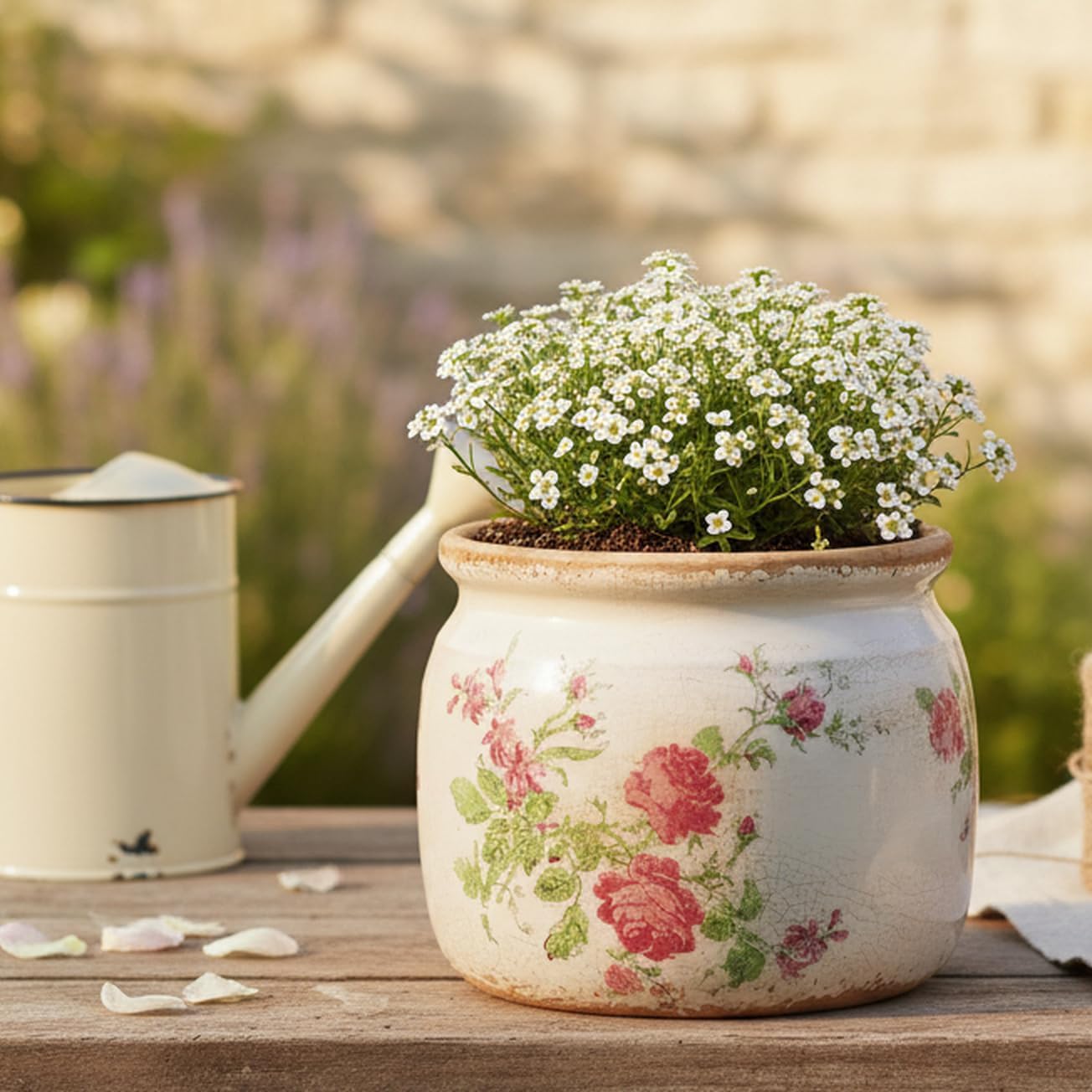 Detalle de Xiaan Jiaju Vintage Floral Ceramic Plant Pot with Drainage Hole
