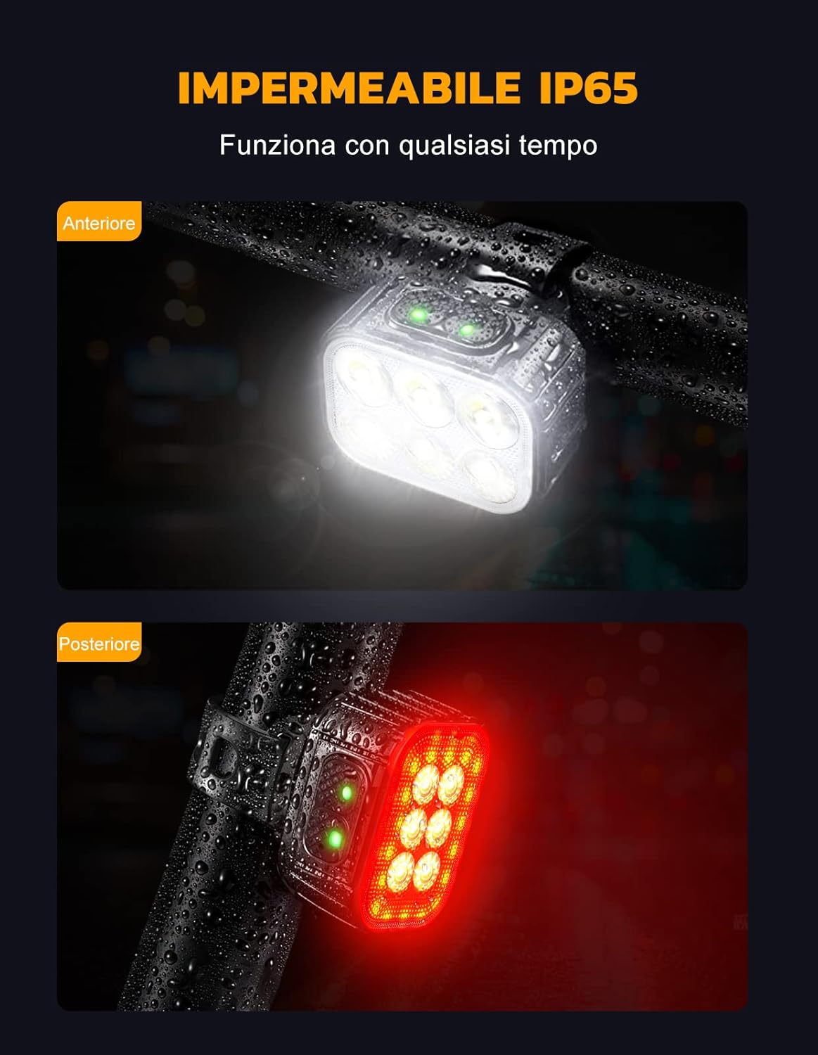 Detalle 2 de CIRYCASE Luci bici kit ricaricabile USB 8+12 modalità
