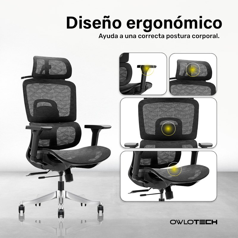 Detalle 2 de Owlotech Regal Silla Escritorio Ergonómica