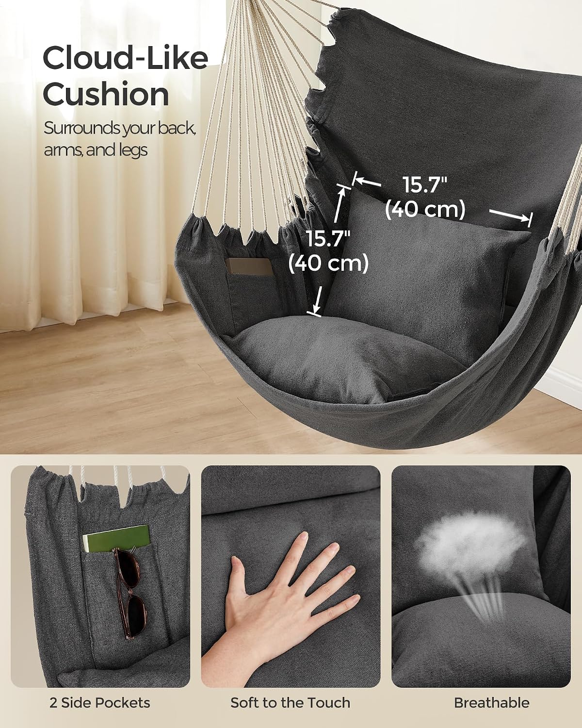 Detalle de SONGMICS Hammock Chair, 330.7 lb Capacity