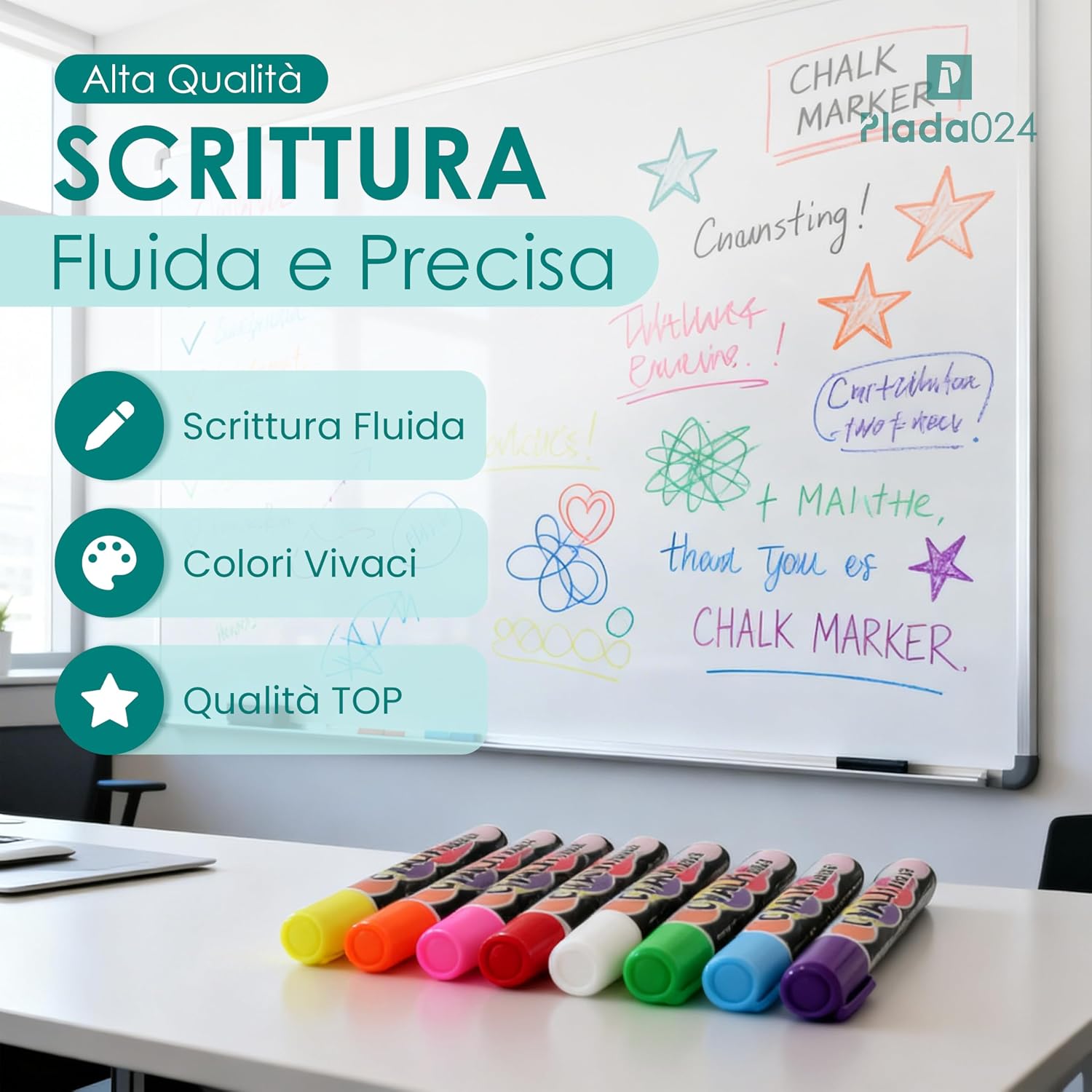 Detalle de Pennarelli Lavagna Bianca Cancellabile – Set 8 Colori con Punta Reversibile da 6 mm per Lavagne Magnetiche e Whiteboard