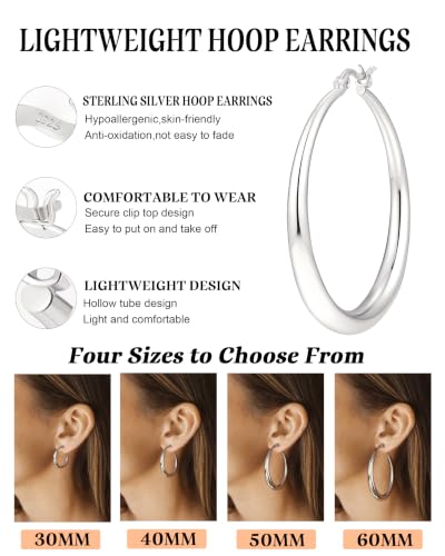 Thumbnail 7 de Geveay Sterling Silver Hoop Earrings for Women – Hypoallergenic Hollow Tube Hoops in 30/40/50/60mm