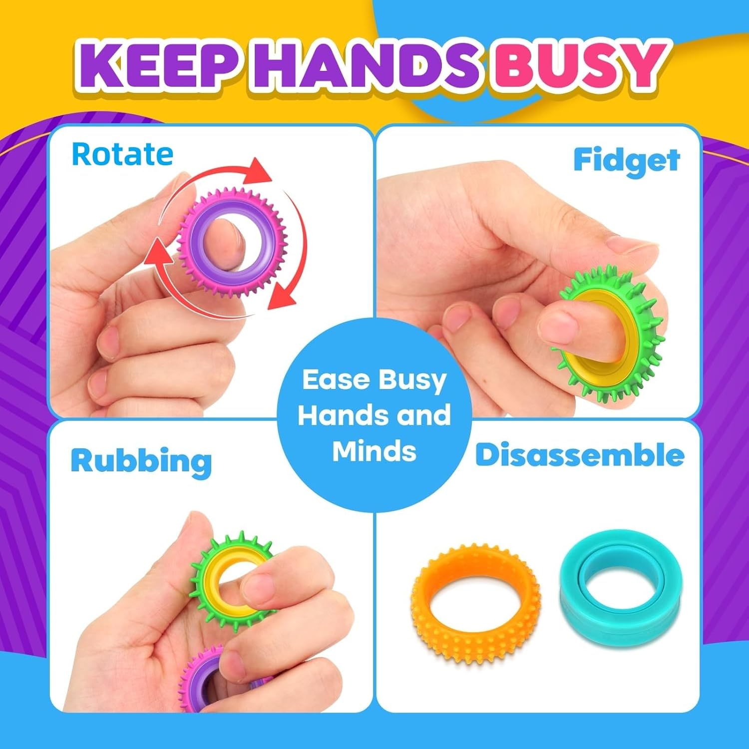 Thumbnail 1 de Fidget Toy Sensory Rings 12-pack for ADHD classroom
