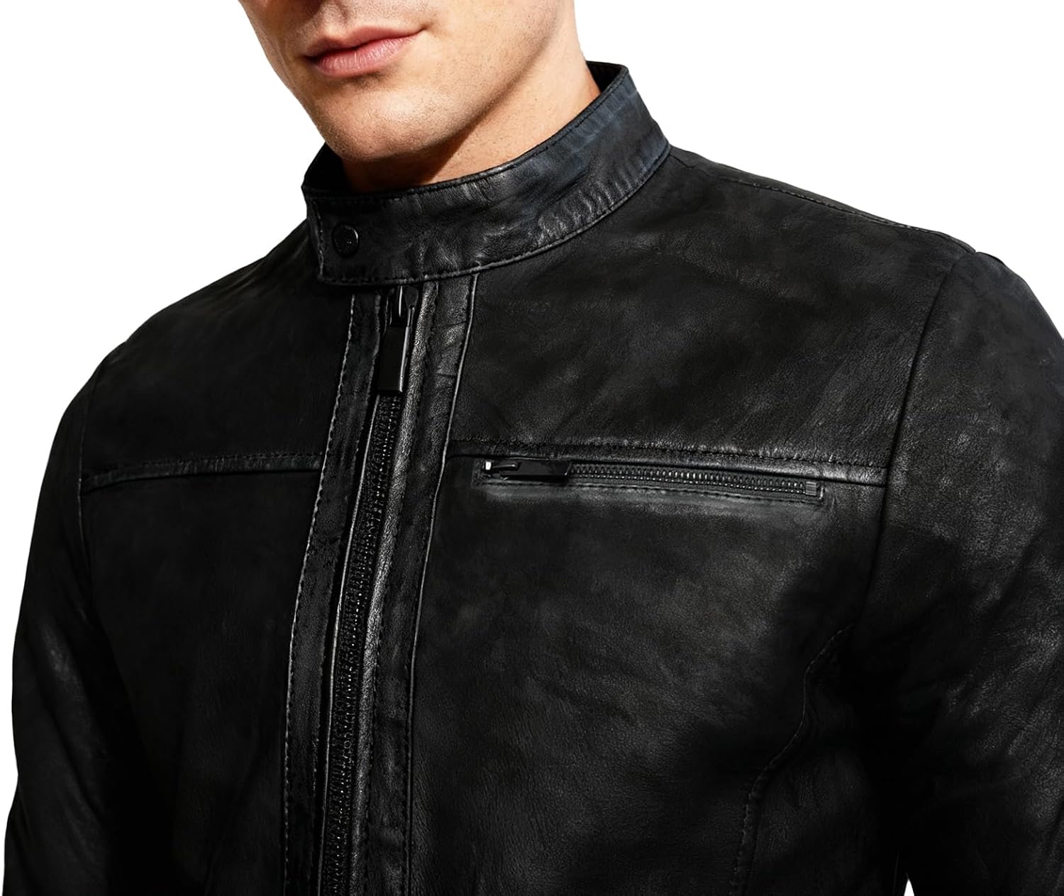 Detalle de Crone Epic Herren Lederjacke Cleane Basic Lederjacke