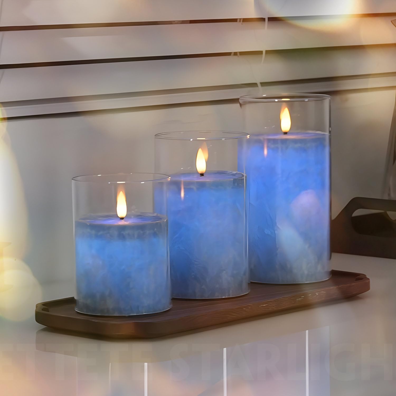 Thumbnail 6 de SLVCREK LZD003 ledkaarsen van echte was, set van 3 met blauwe glazen houder