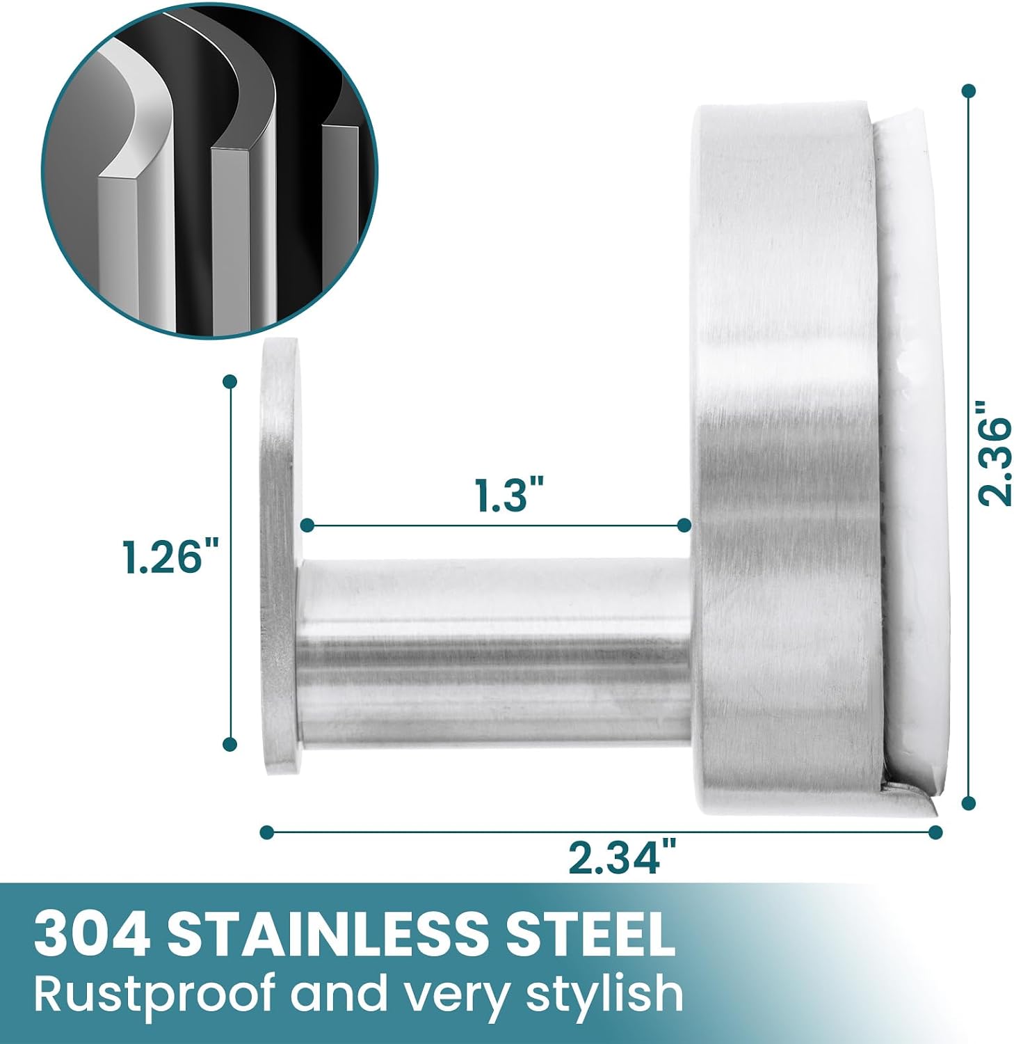 Detalle de TAILI Bathroom Towel Hooks with Vacuum Suction Cups (2 Pack) – Stainless Steel, No Drilling