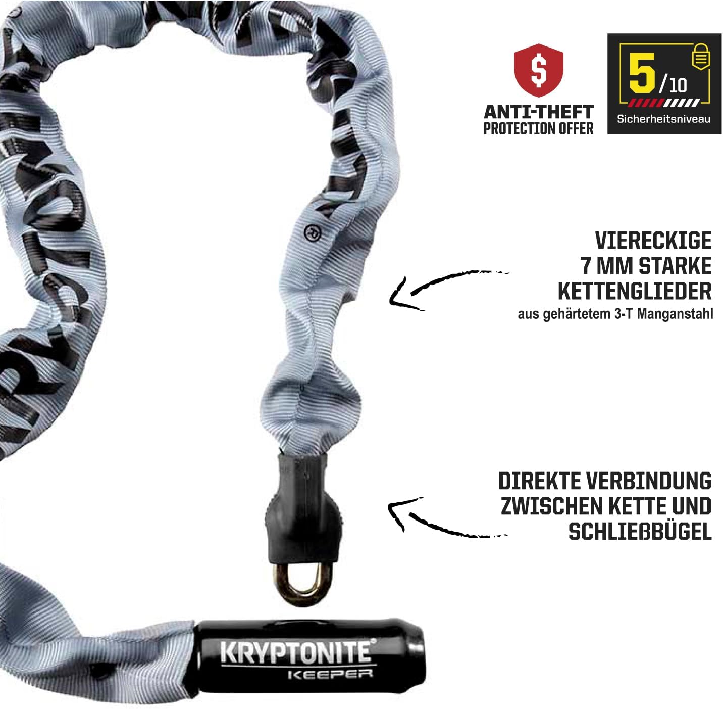 Thumbnail 1 de Kryptonite Keeper 785 integriertes Kettenschloss – 85 cm, Sicherheitsgrad 5/10, 7-mm-Kette