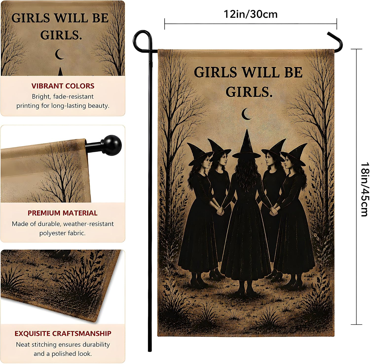 Thumbnail 1 de OHOME GIRLS WILL BE GIRLS Witch Garden Flag, Double-Sided Polyester, 18"L x 12"W